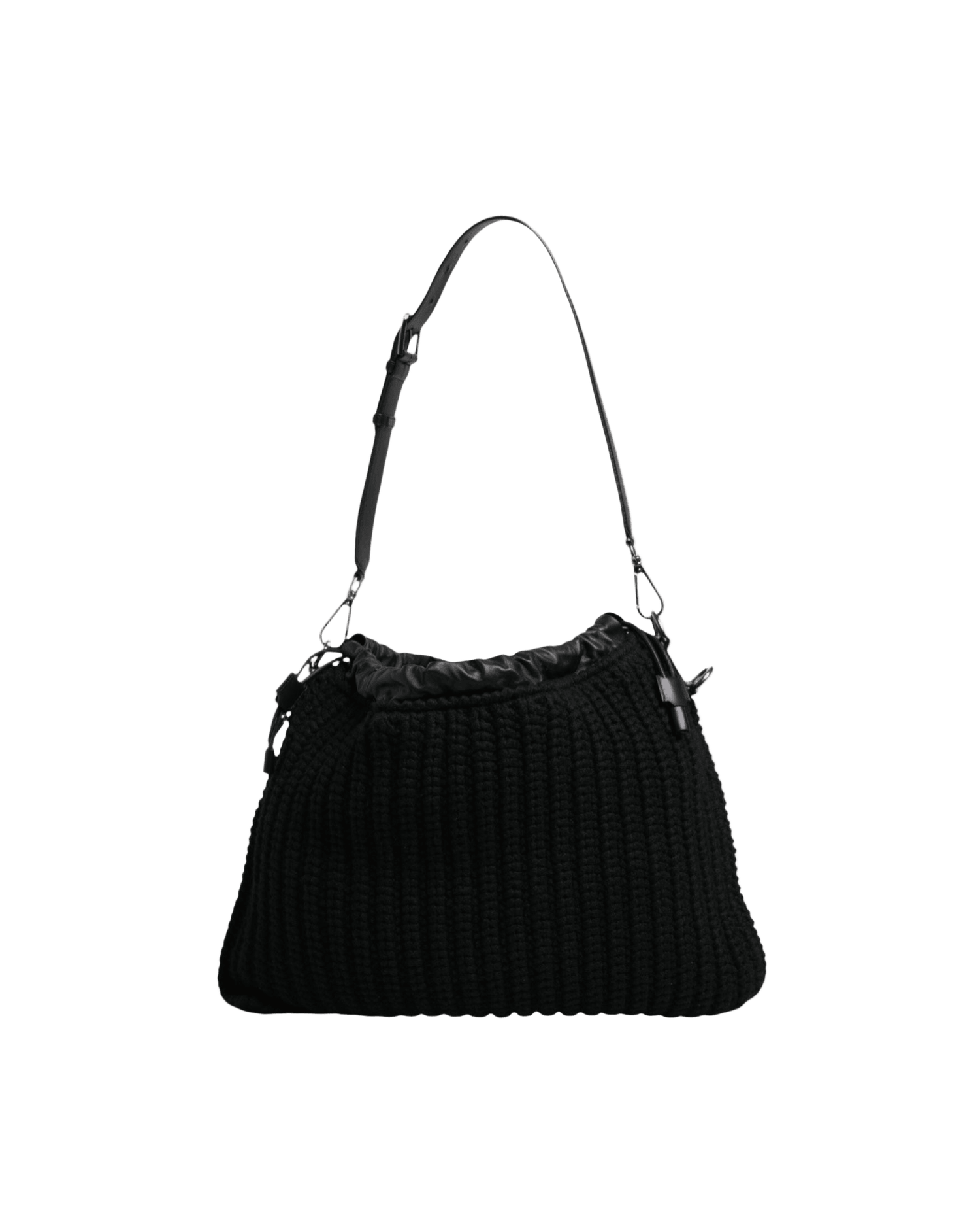 Dolce & Gabbana Black Cashmere Knitted Leather Shoulder Bag Shoulder Bags