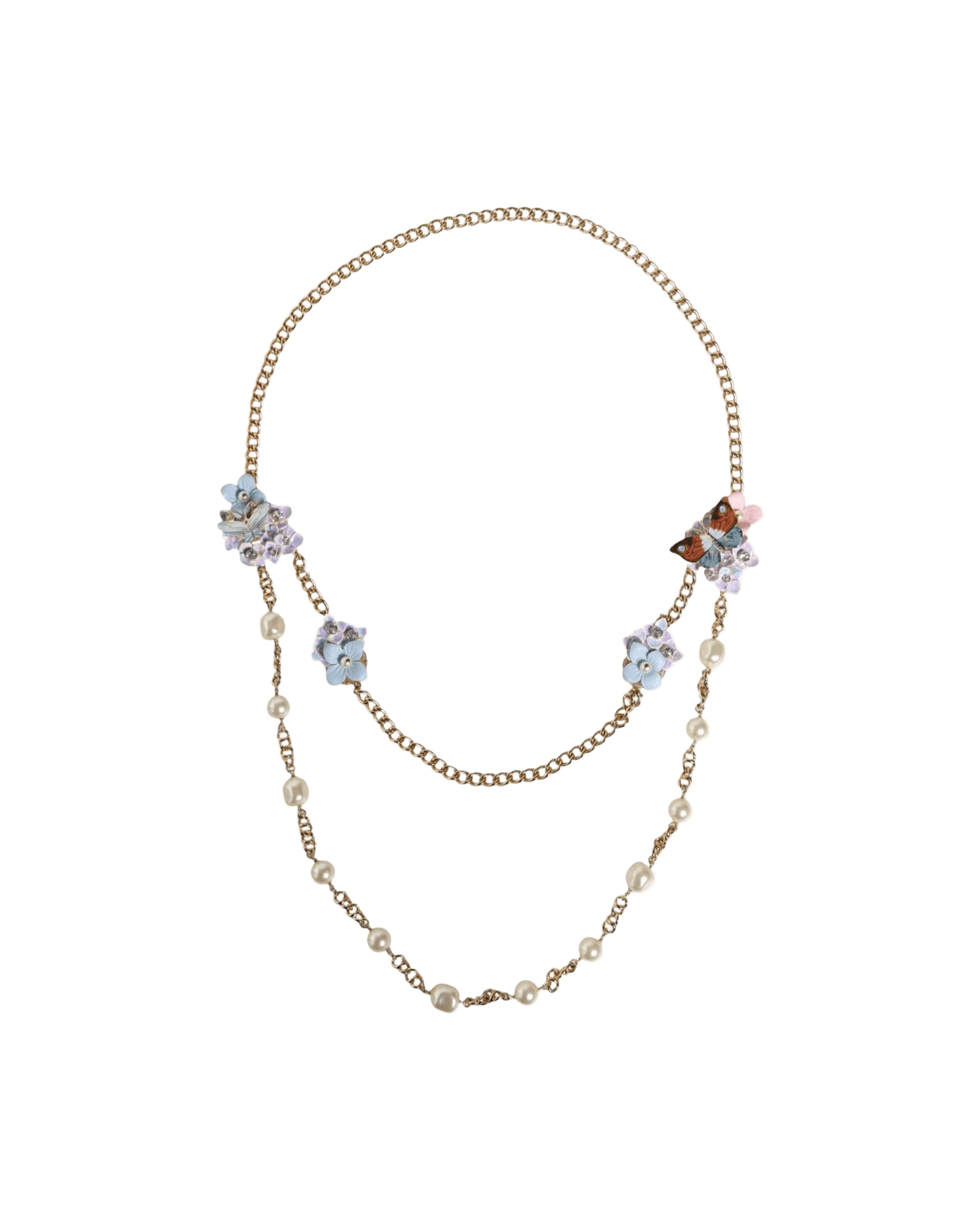 Dolce & Gabbana Chain Brass Floral Layered Crystal Pearl Gold Necklace Glam Steals