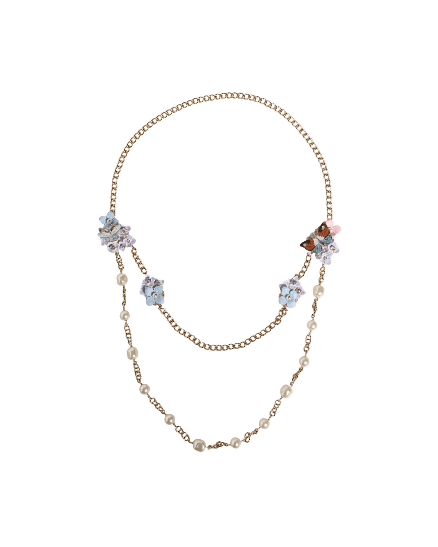 Dolce & Gold Gabbana Chain Brass Floral Layered Crystal Pearl Necklace Glam Steals