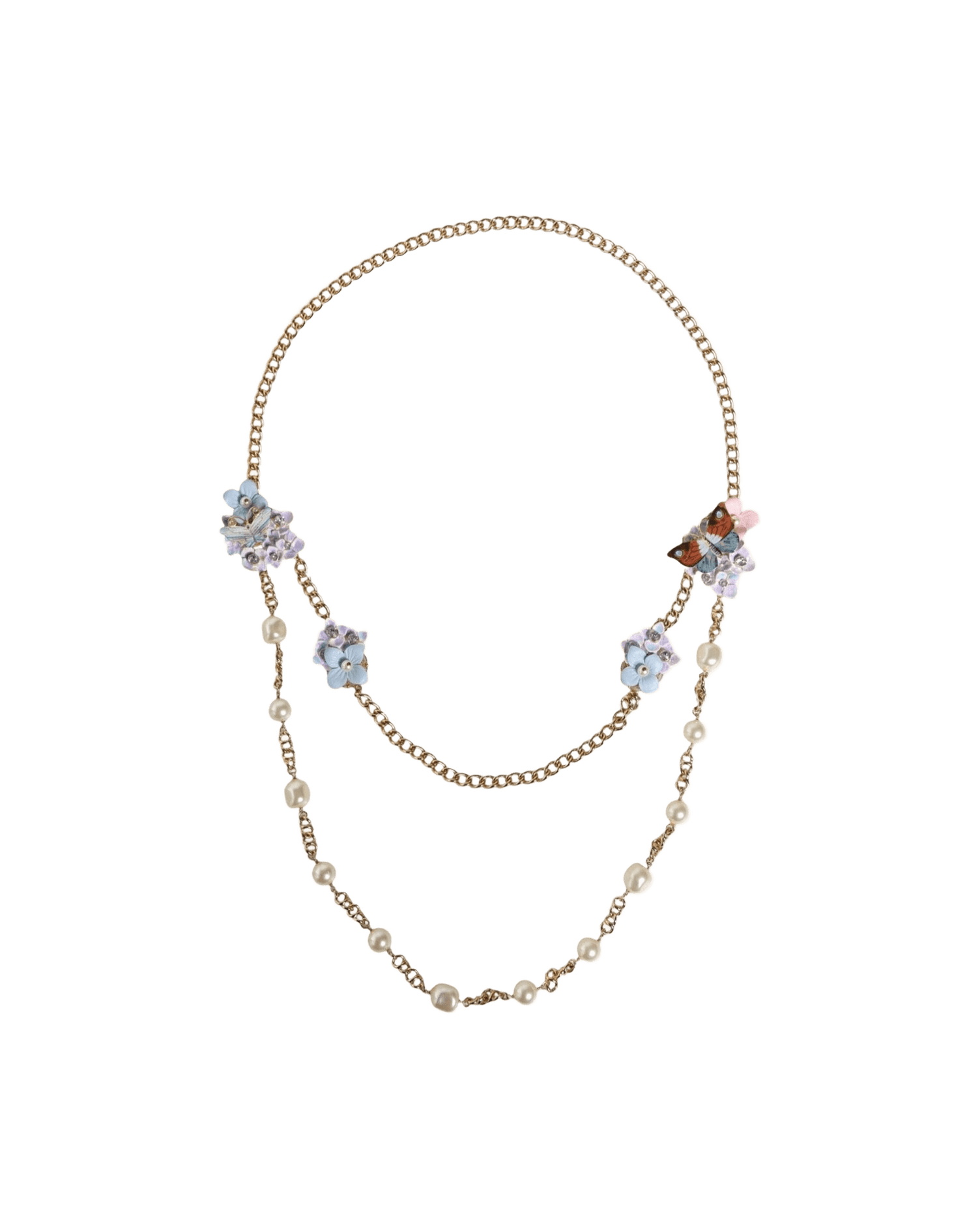 Dolce & Gabbana Gold Chain Brass Floral Layered Crystal Pearl Necklace Necklaces