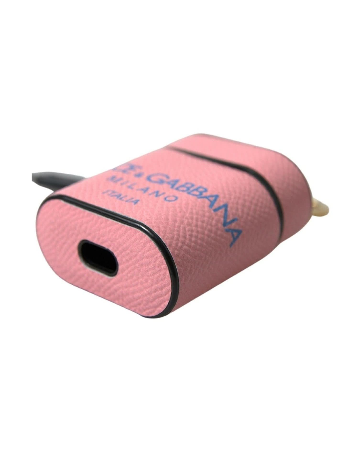 Dolce & Gabbana Pink Chic Calf Leather Airpods Case Headphone & Headset Accessories