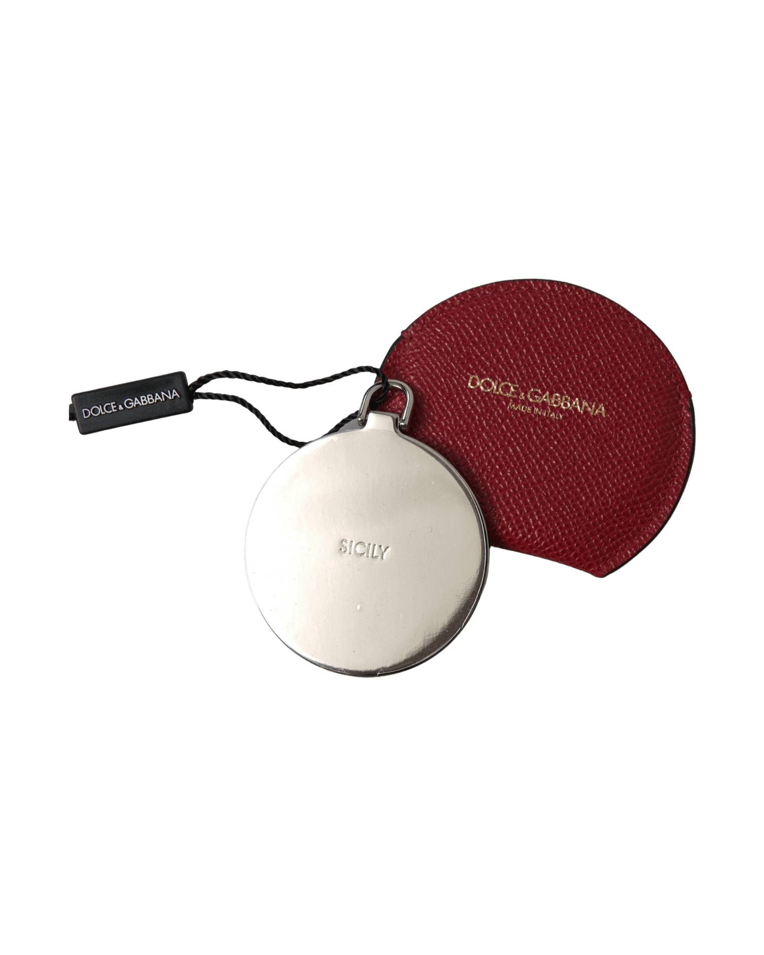 Dolce & Gabbana Red Chic Leather Hand Mirror Holder Face Mirrors