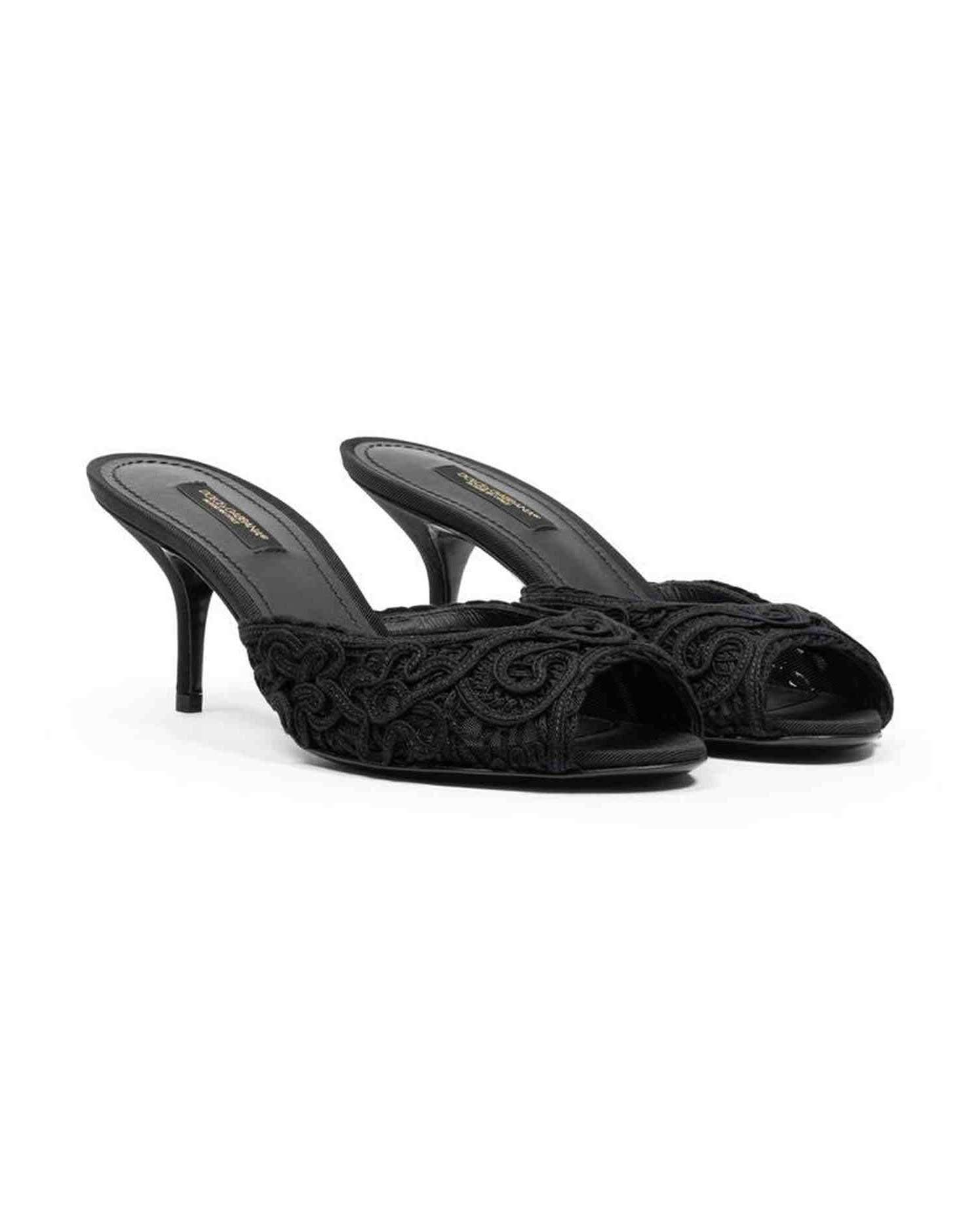 Dolce & Gabbana Black Cotton Sandal Heels