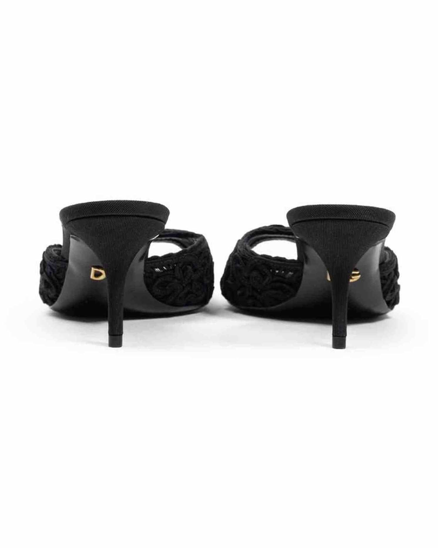Dolce & Gabbana Black Cotton Sandal Heels