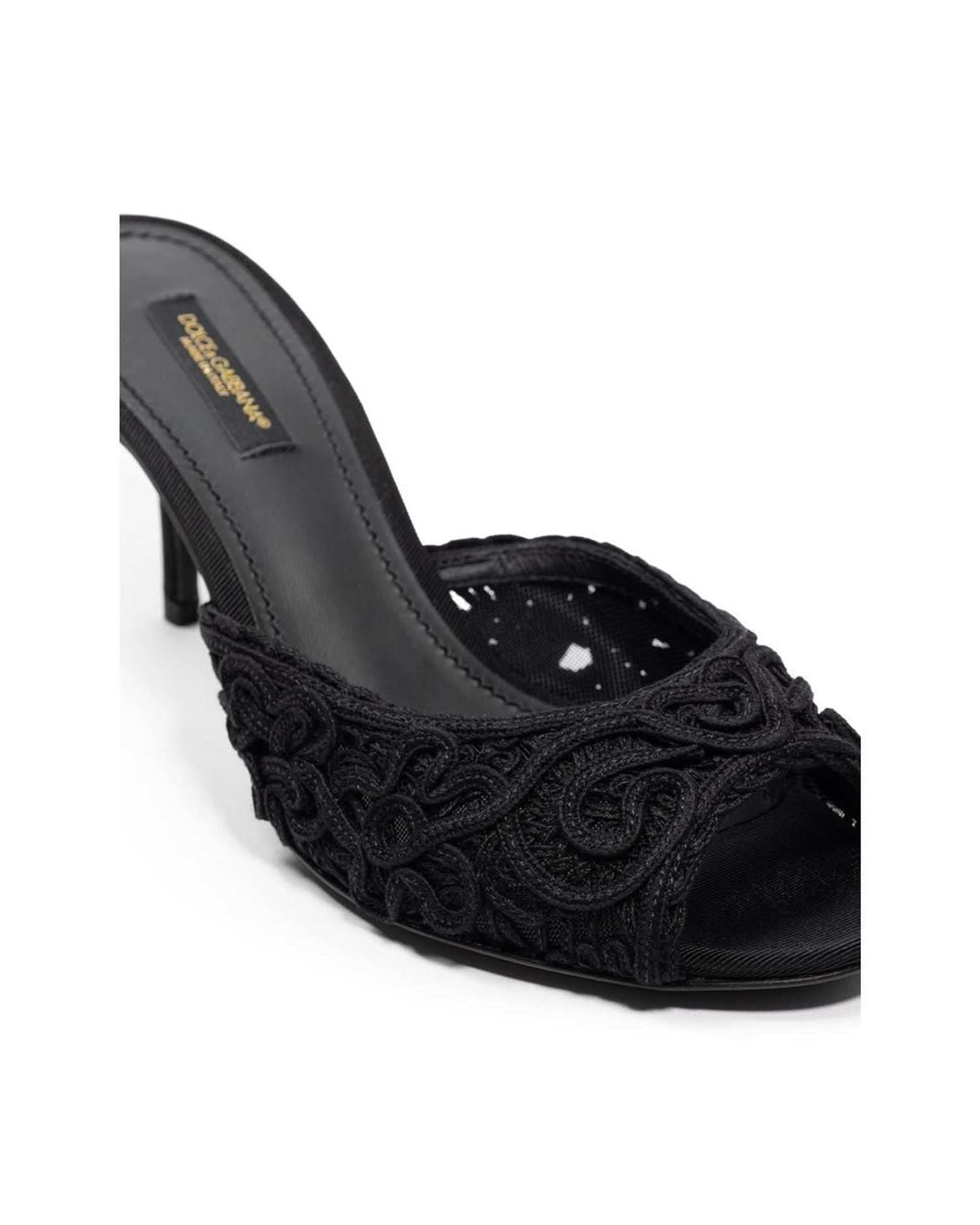 Dolce & Gabbana Black Cotton Sandal Heels