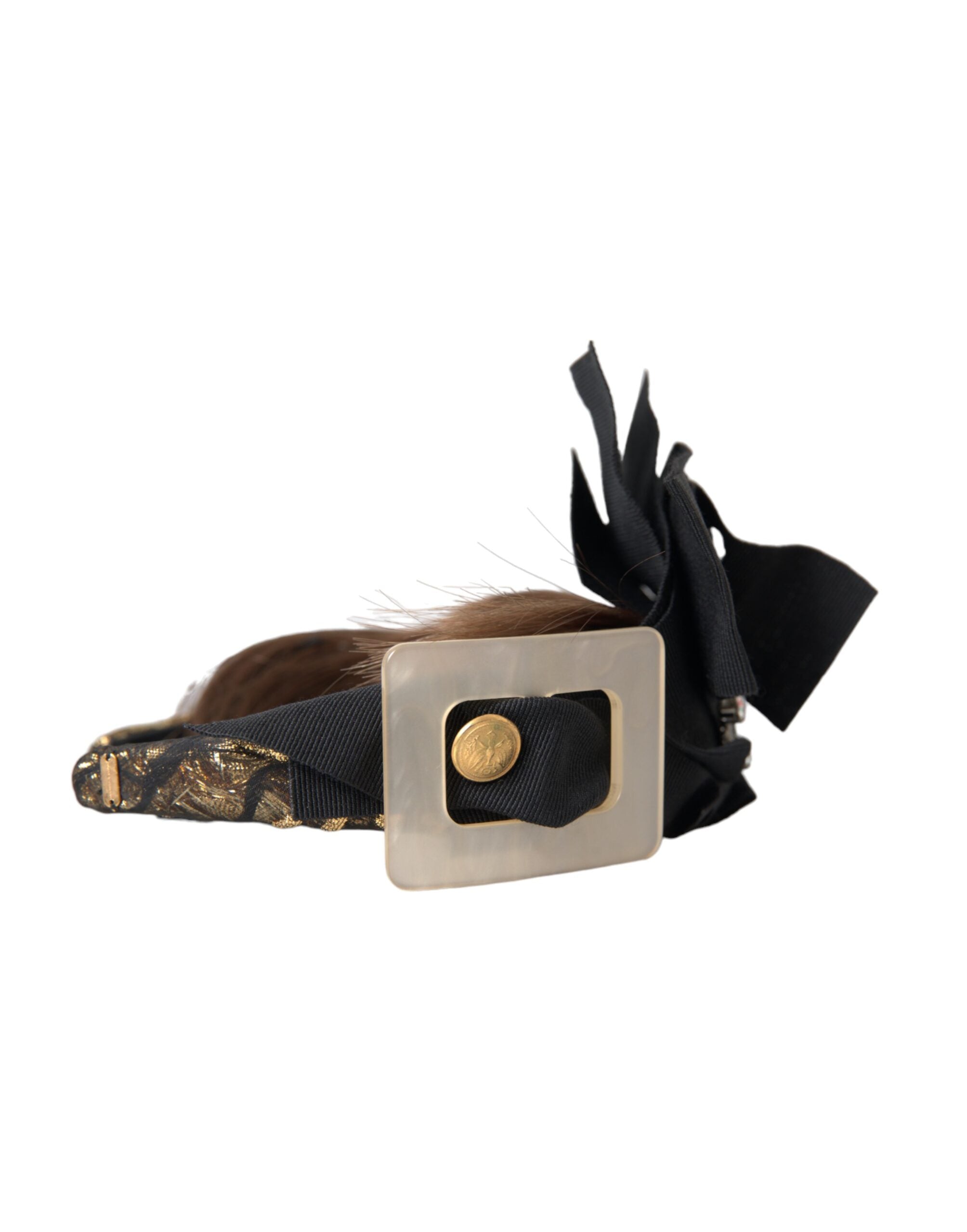 Dolce & Gabbana Crystal Button Hair Women Headband Black Brown Diadem Glam Steals