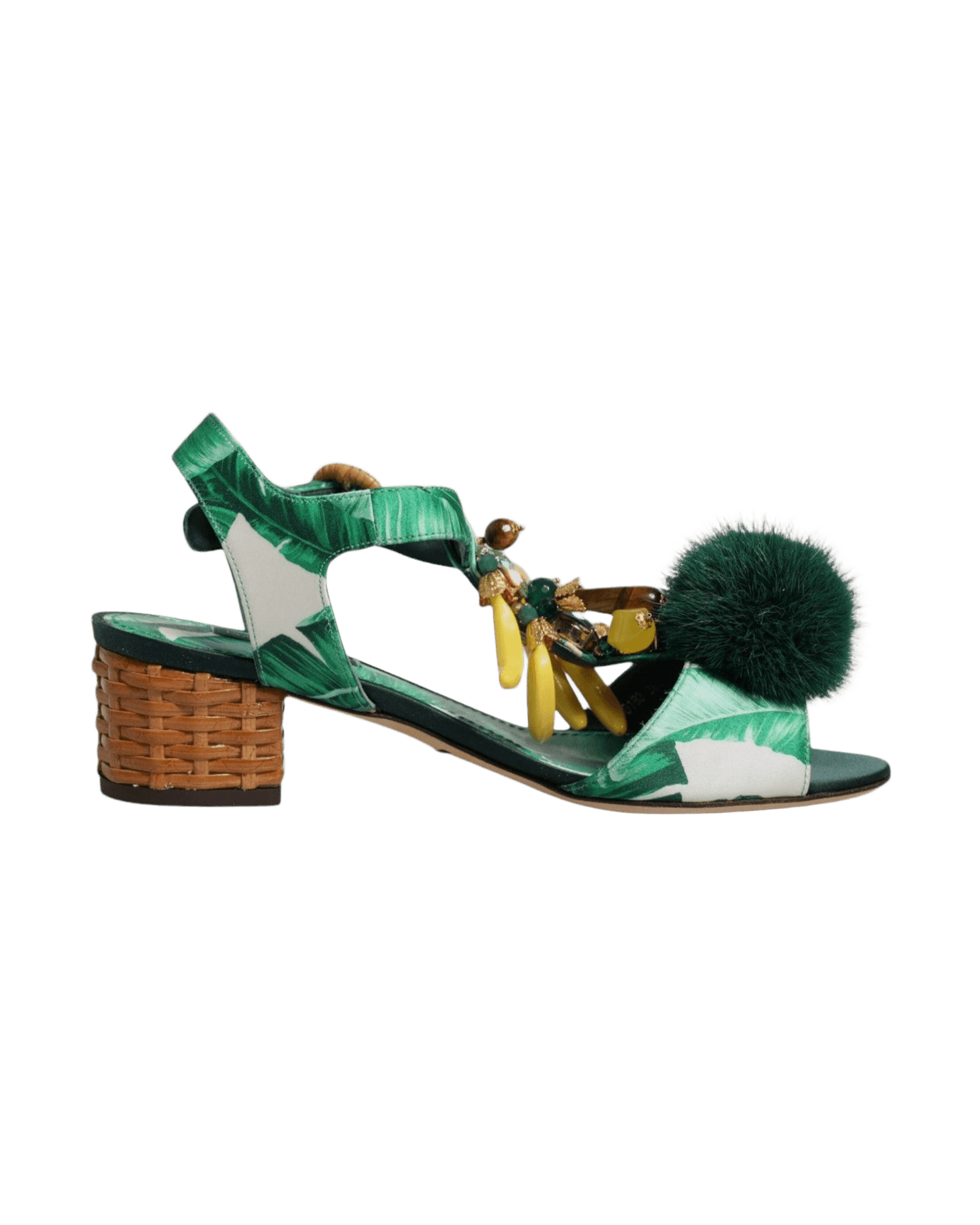 Dolce & Gabbana Crystal Fur Embellished Sandals Green Shoes Glam Steals