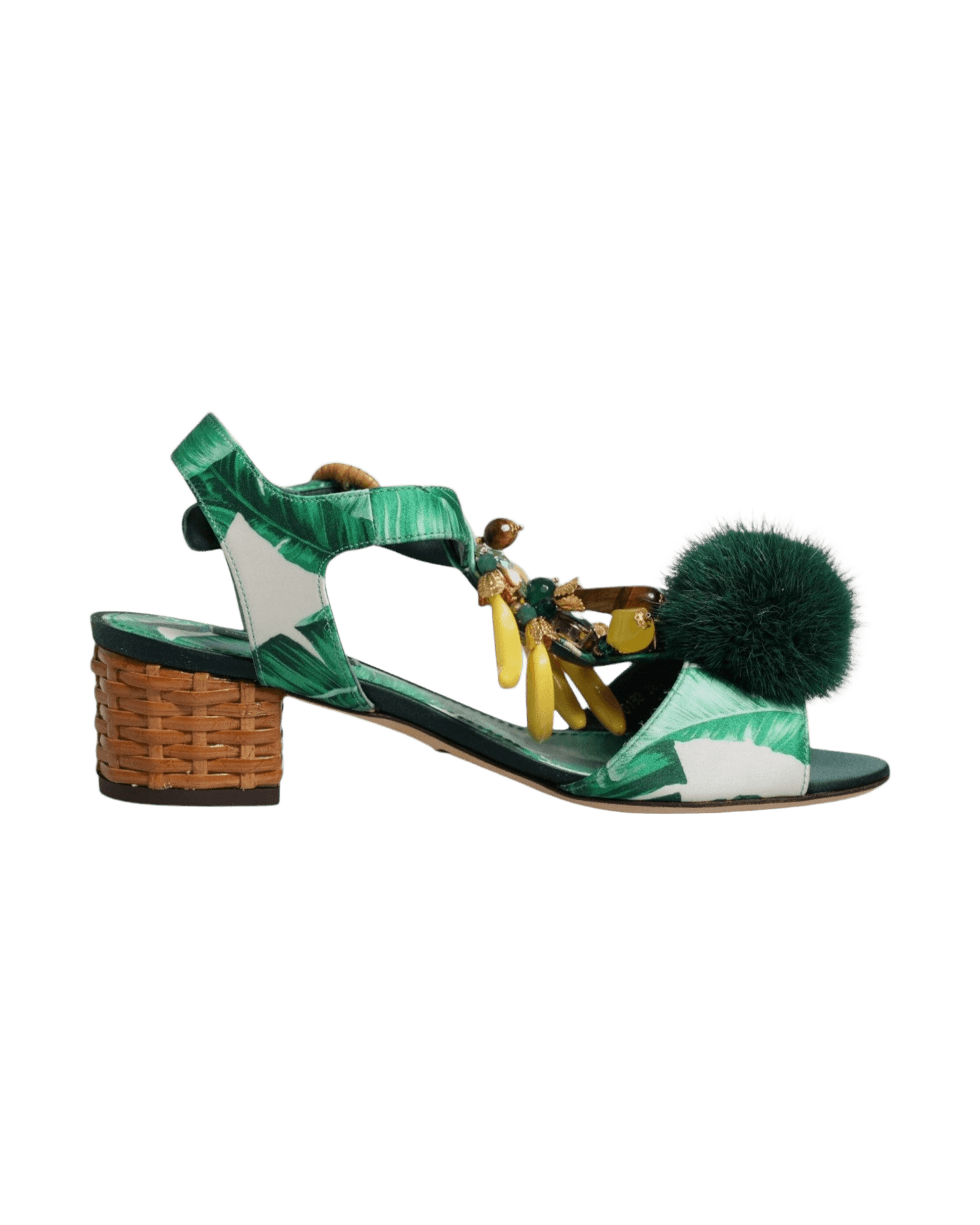 Dolce & Gabbana Crystal Fur Embellished Sandals Green Shoes Glam Steals
