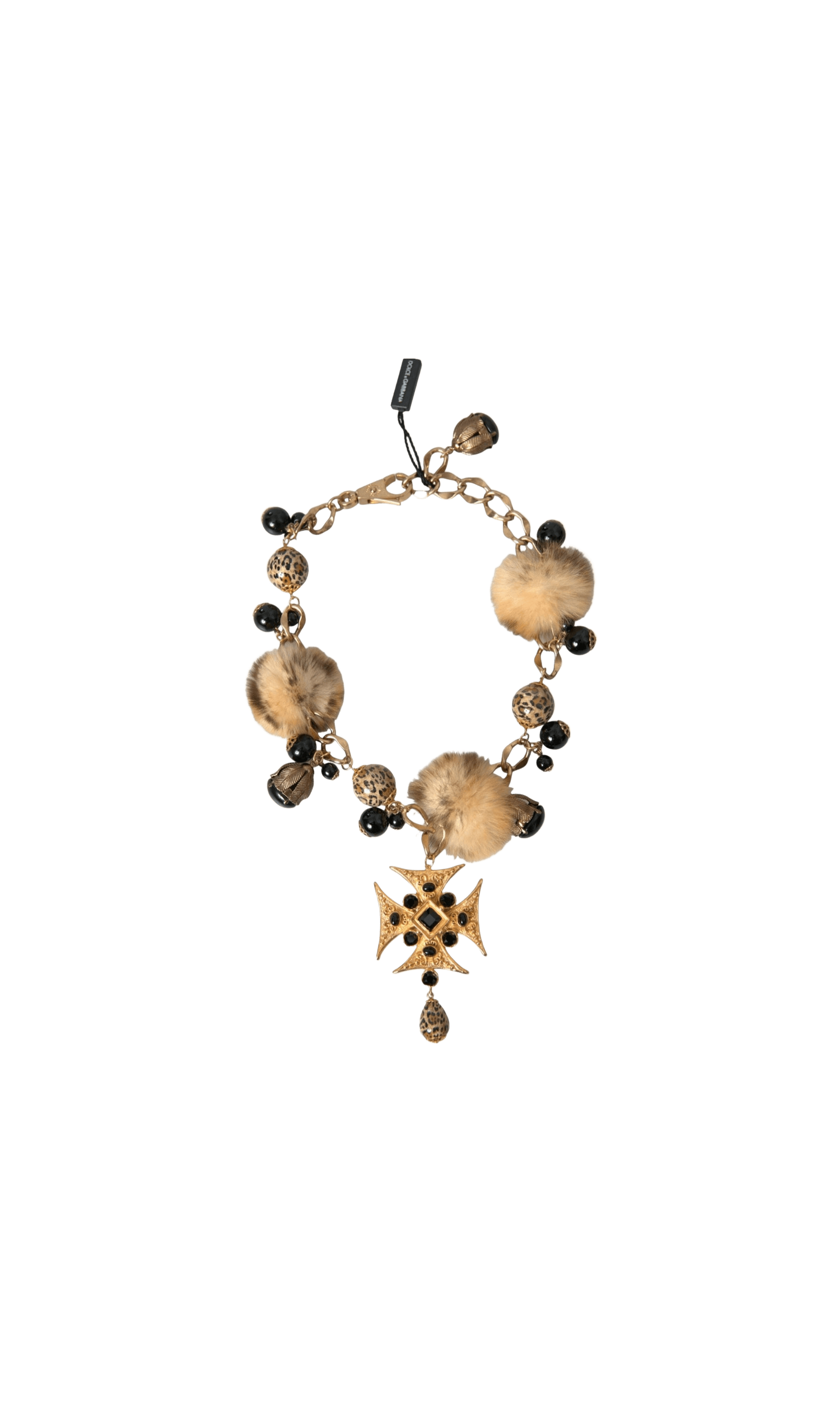 Dolce & Gabbana Crystals Lapin Fur Filigree Chocker Gold Black Necklace Glam Steals
