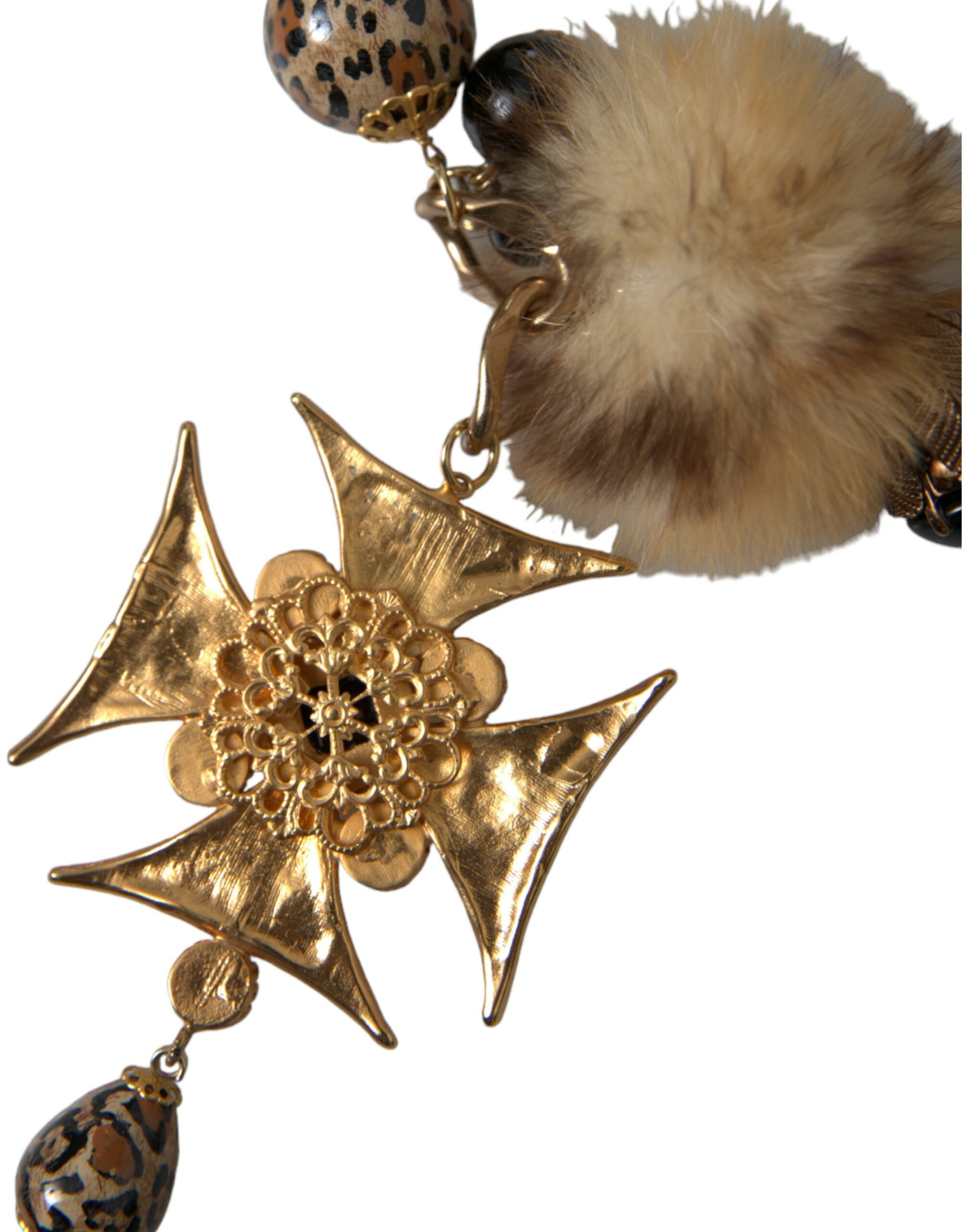 Dolce & Gabbana Crystals Lapin Fur Filigree Chocker Gold Black Necklace Glam Steals