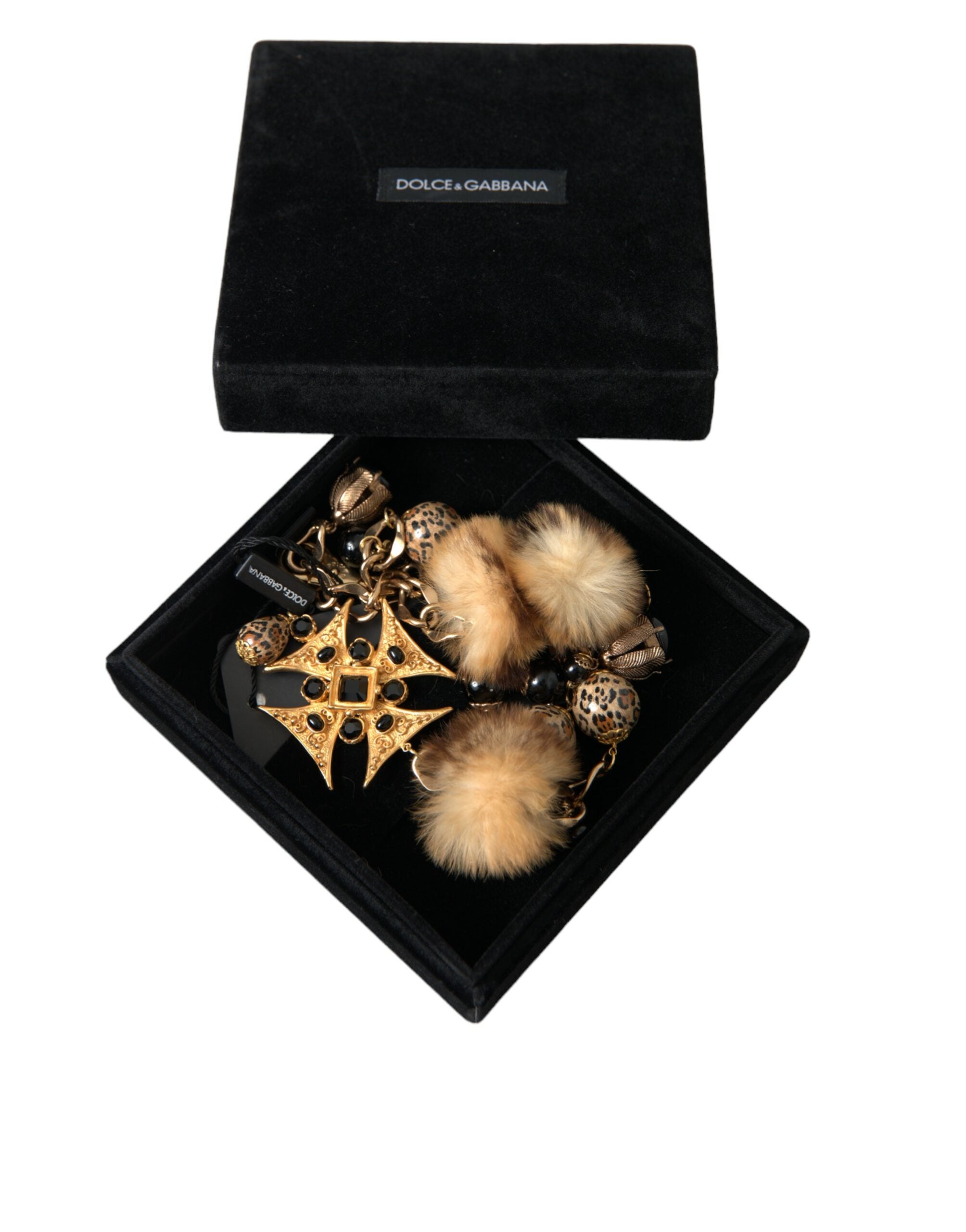 Dolce & Gabbana Crystals Lapin Fur Filigree Chocker Gold Black Necklace Glam Steals