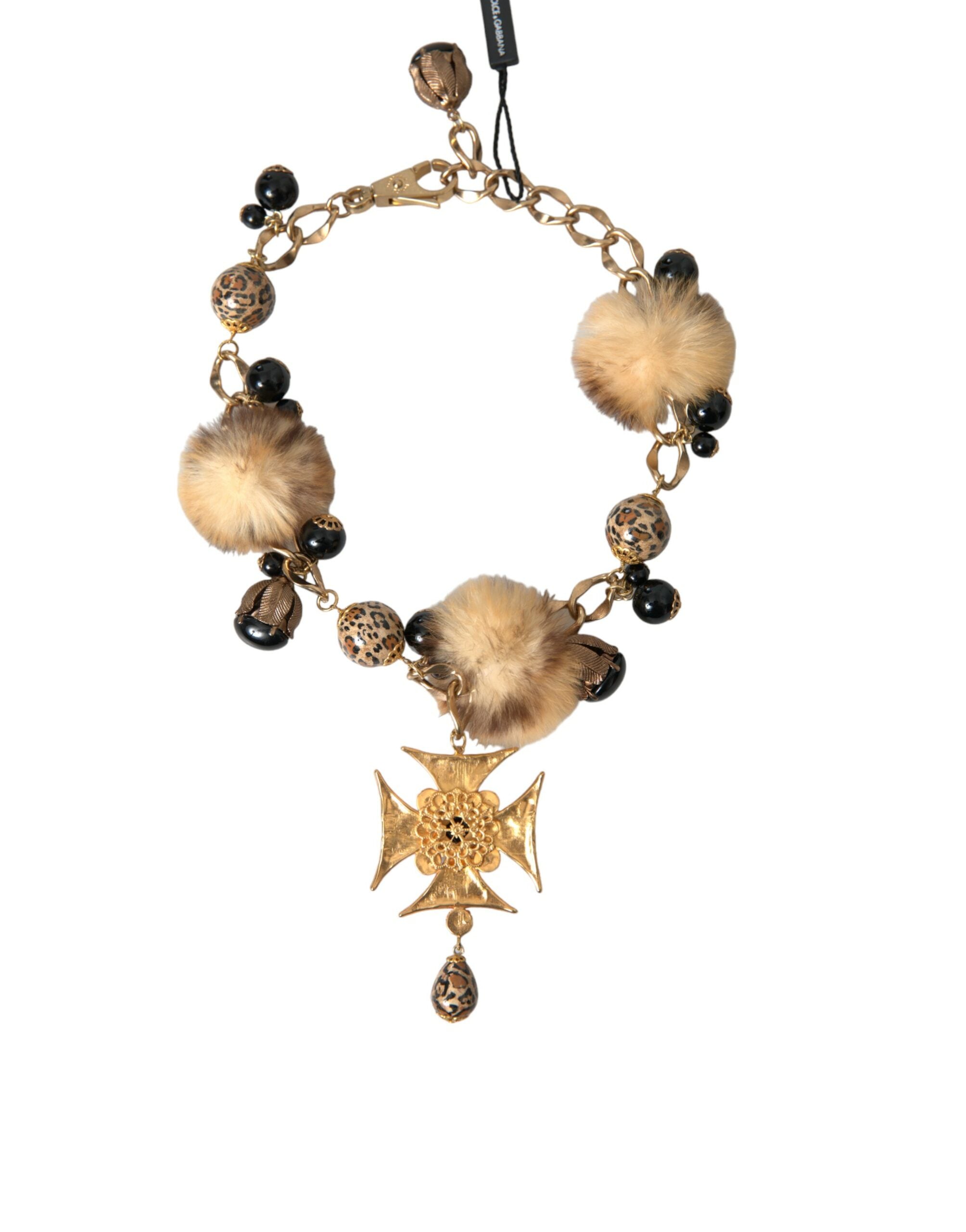 Dolce & Gabbana Crystals Lapin Fur Filigree Chocker Gold Black Necklace Glam Steals
