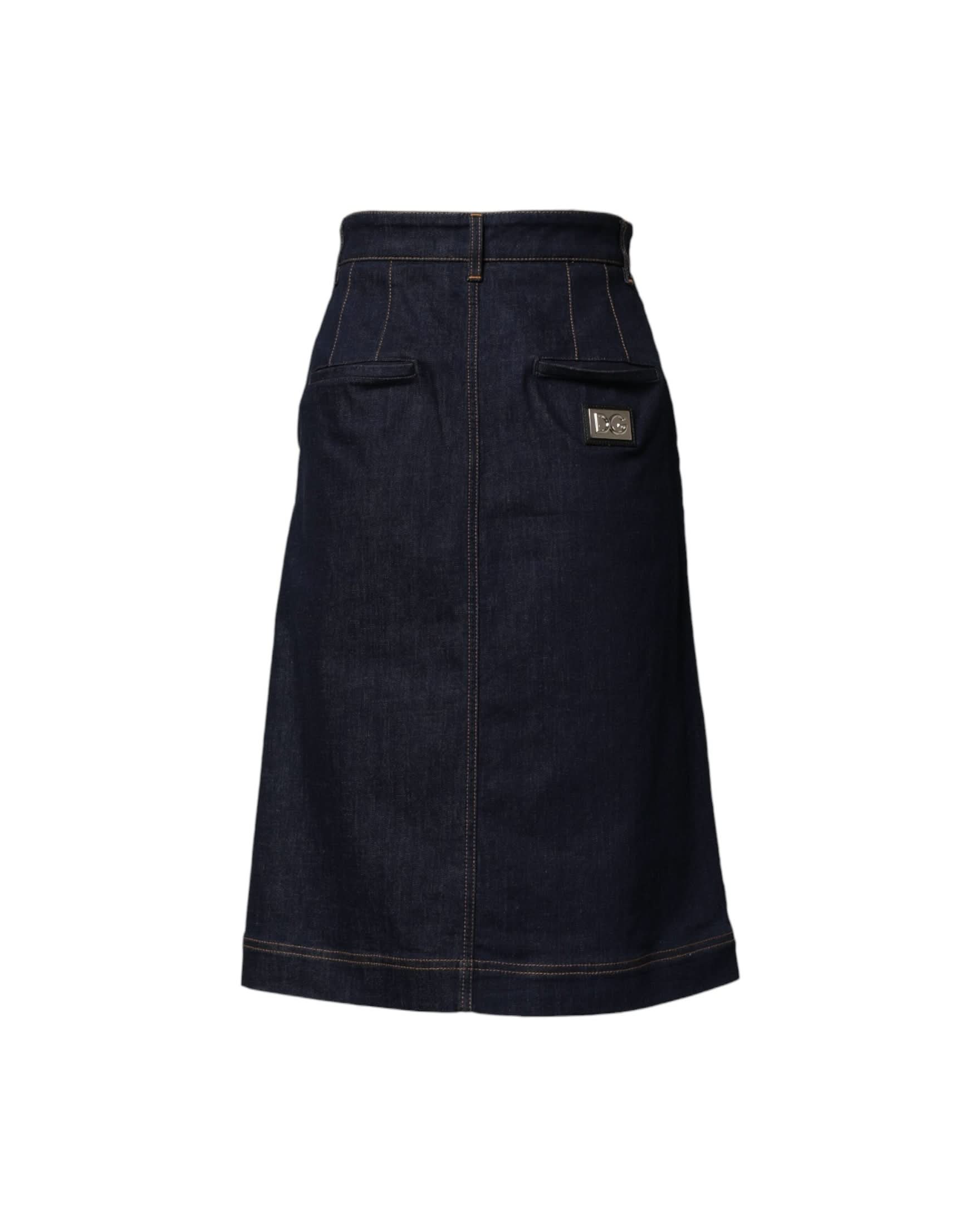 Dolce & Gabbana Dark Blue Cotton A Line Denim Midi Skirt Skirts