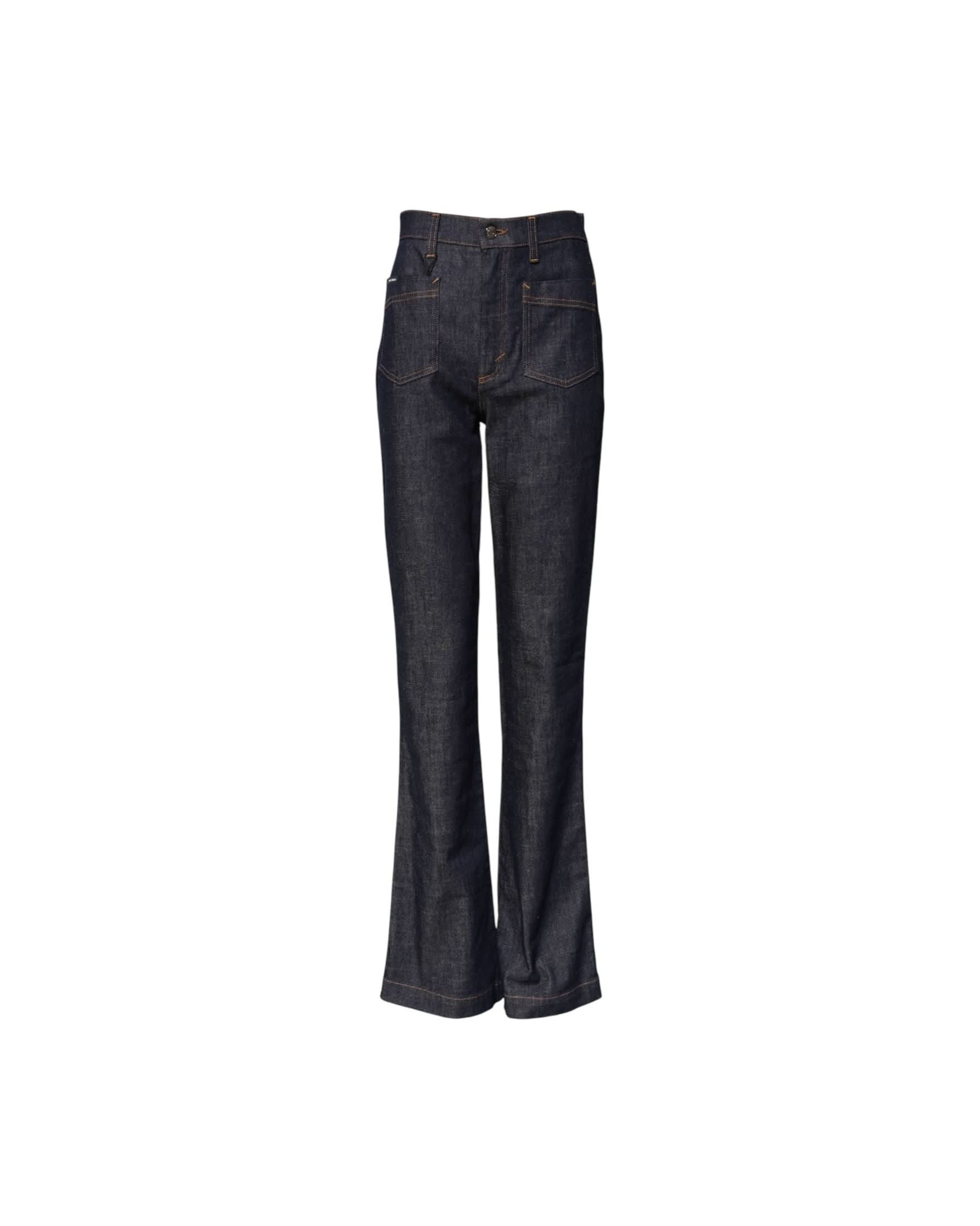 Dolce & Gabbana Dark Blue Cotton Flared Wide Leg Denim Jeans