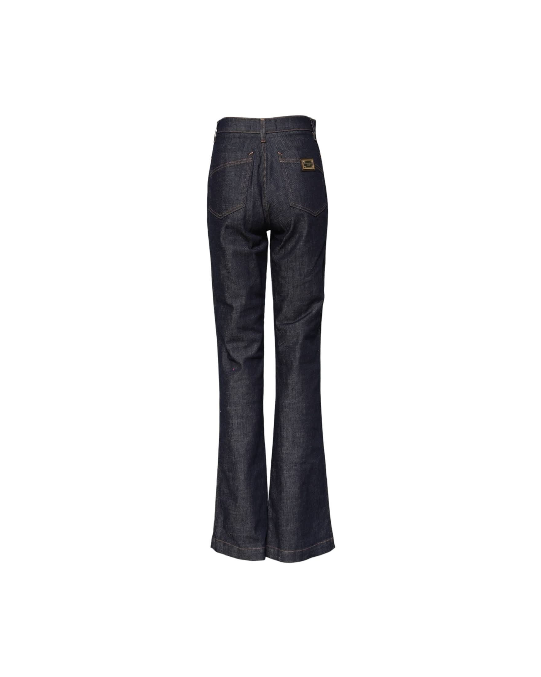 Dolce & Gabbana Dark Blue Cotton Flared Wide Leg Denim Jeans