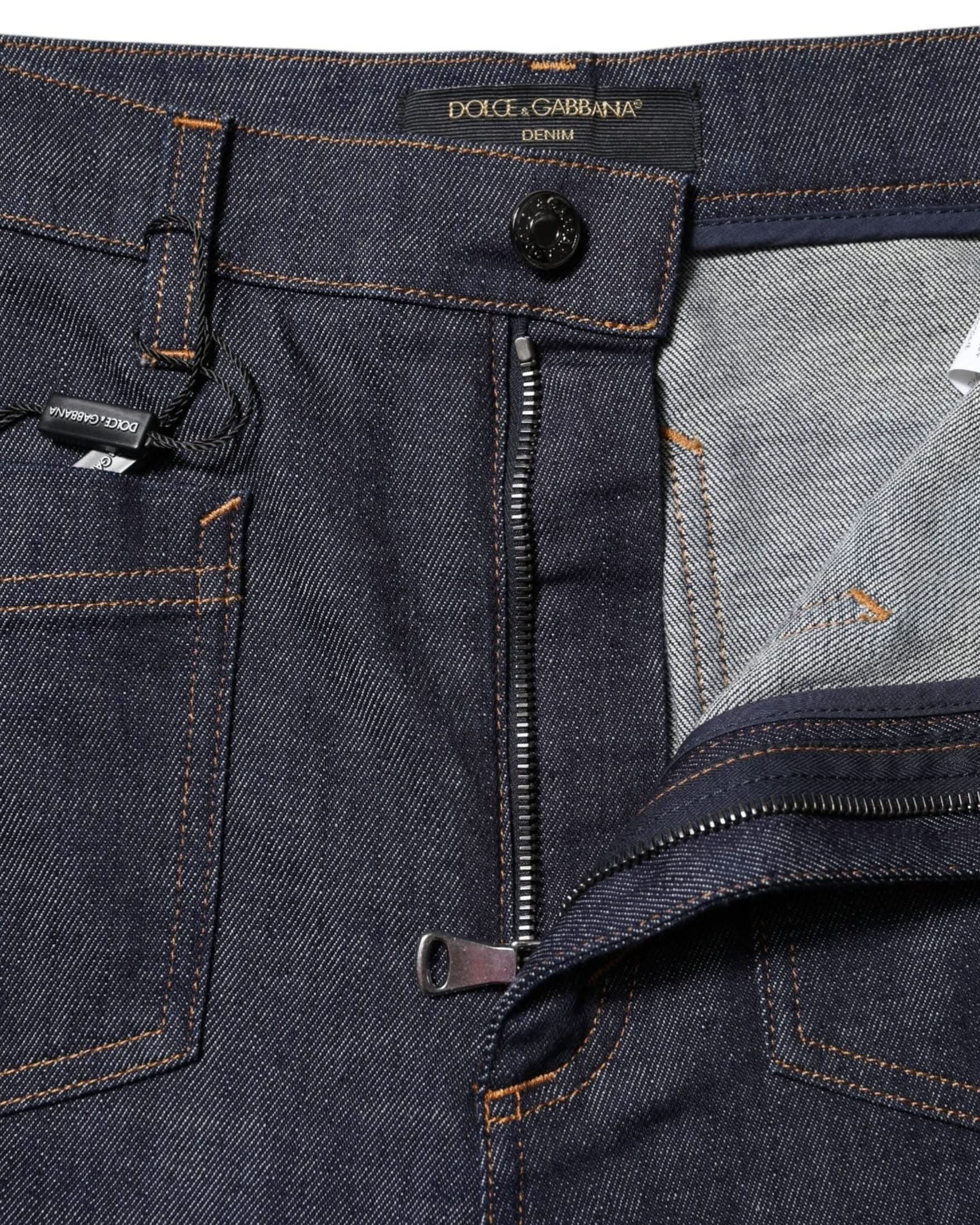 Dolce & Gabbana Dark Blue Cotton Flared Wide Leg Denim Jeans