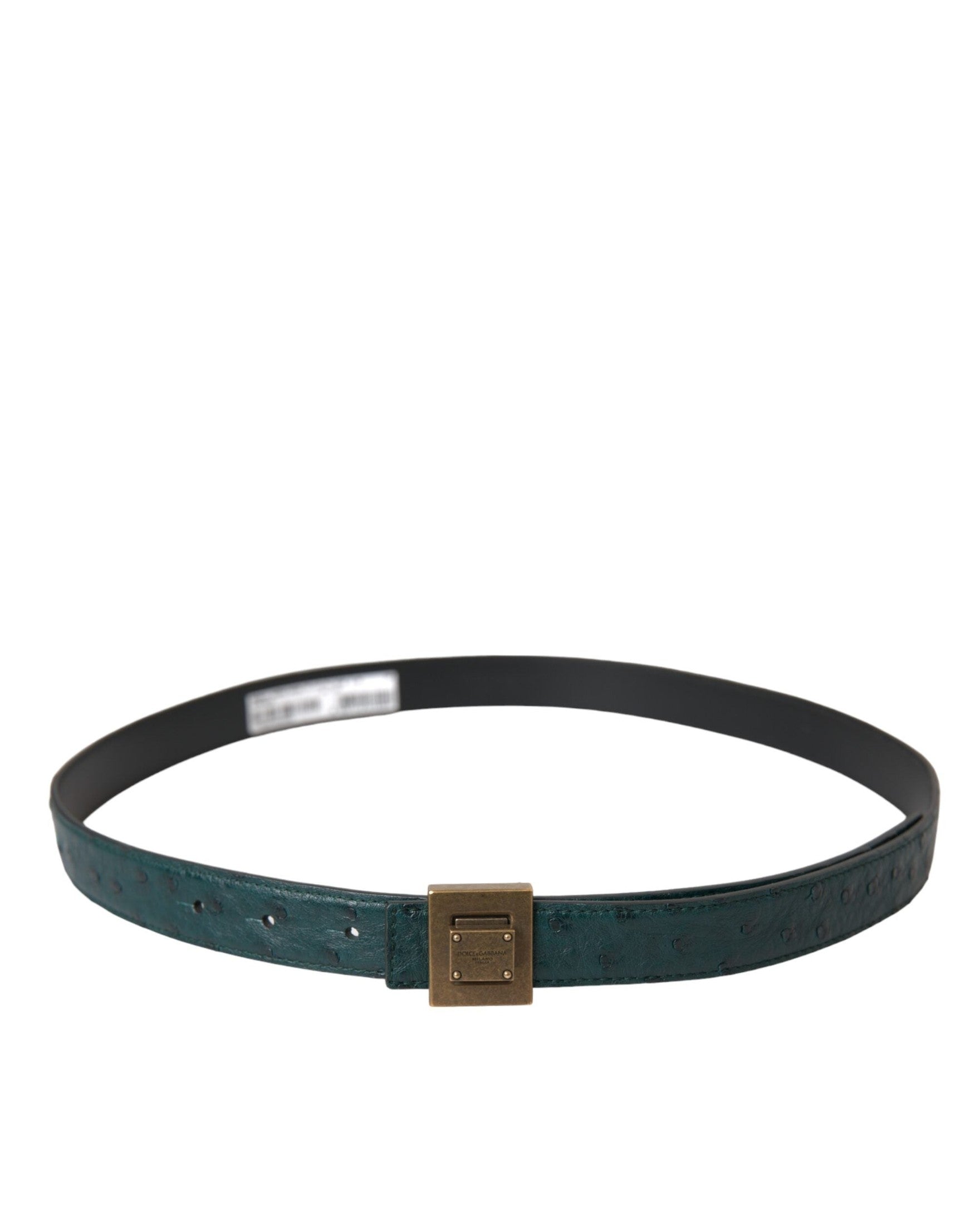 Dolce & Gabbana Dark Green Leather Square Metal Buckle Belt Belts