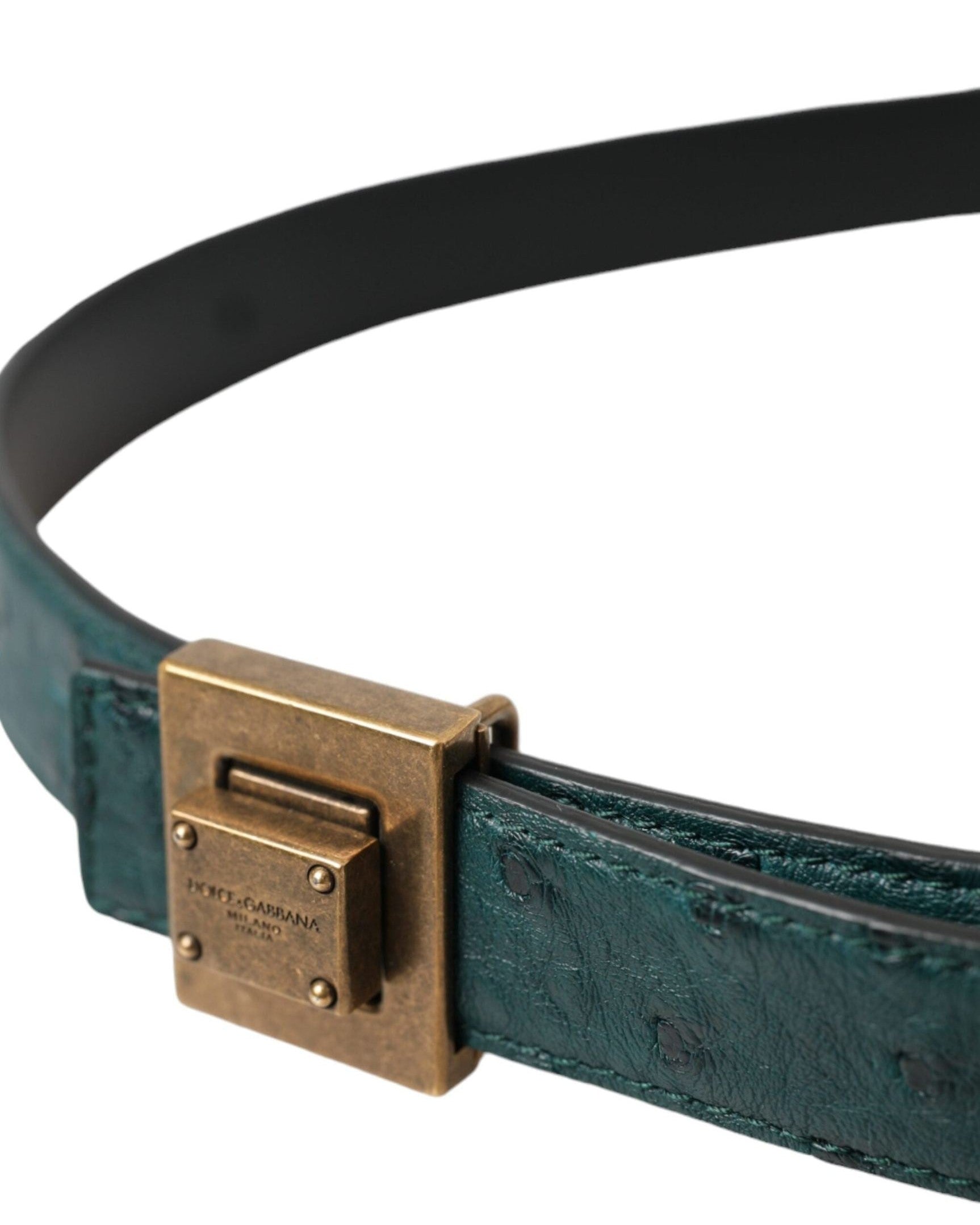 Dolce & Gabbana Dark Green Leather Square Metal Buckle Belt Belts