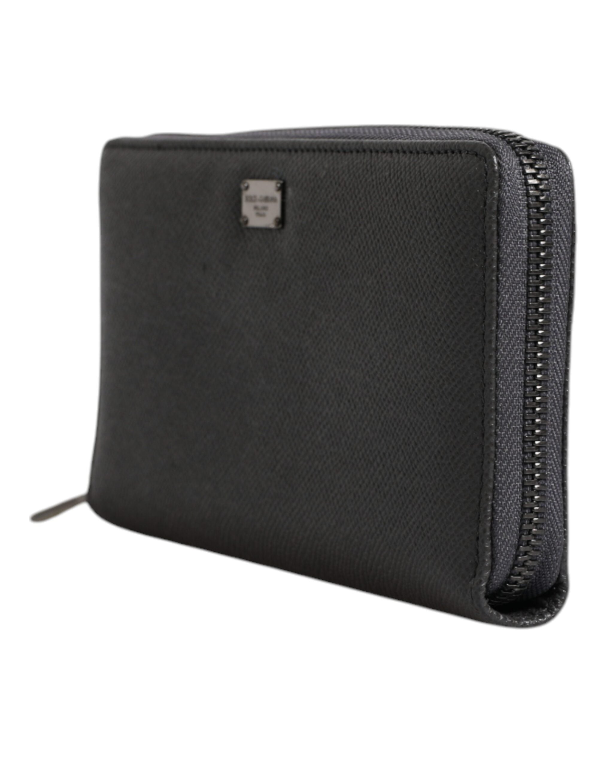 Dolce & Gabbana Dark Leather Dg Logo Zip Around Continental Gray Wallet Glam Steals