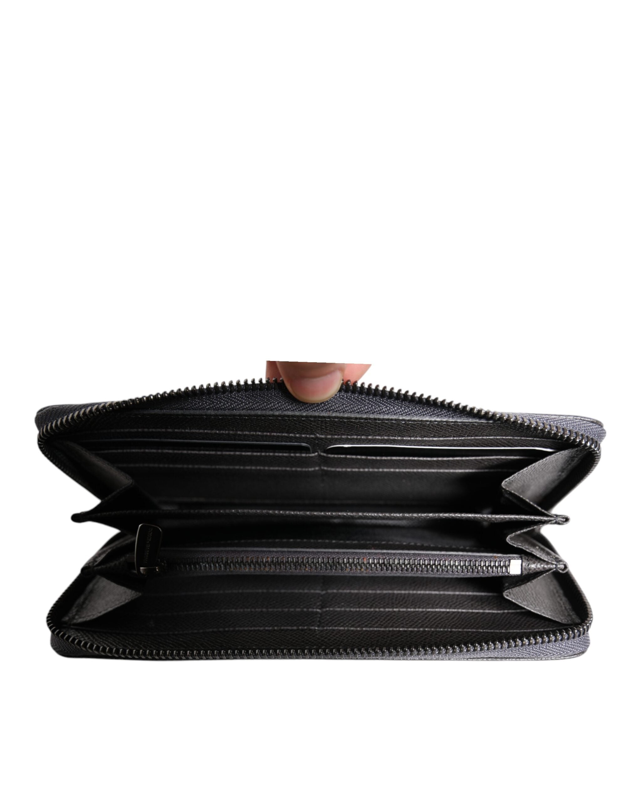 Dolce & Gabbana Dark Leather Dg Logo Zip Around Continental Gray Wallet Glam Steals