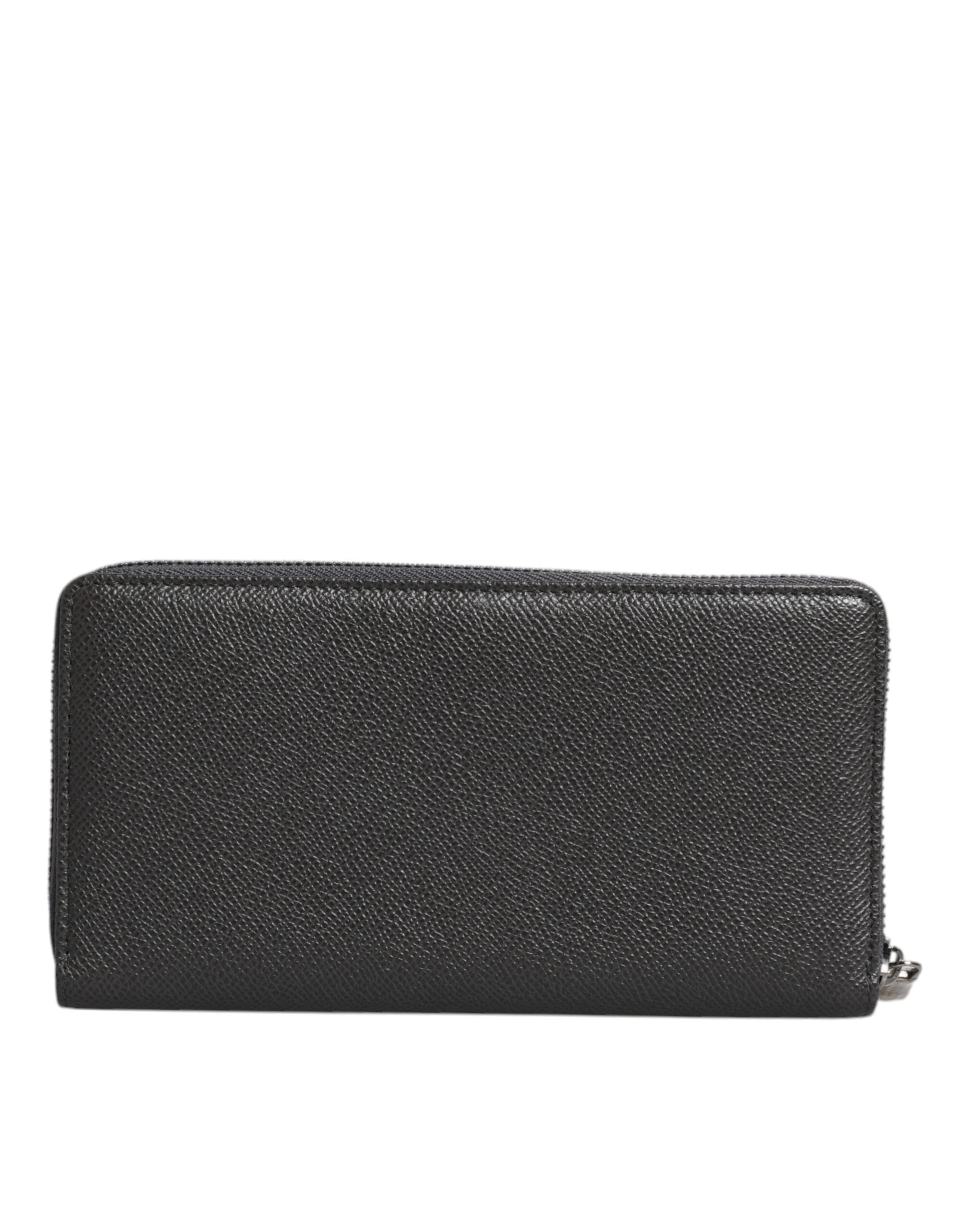 Dolce & Gabbana Dark Leather Dg Logo Zip Around Continental Gray Wallet Glam Steals