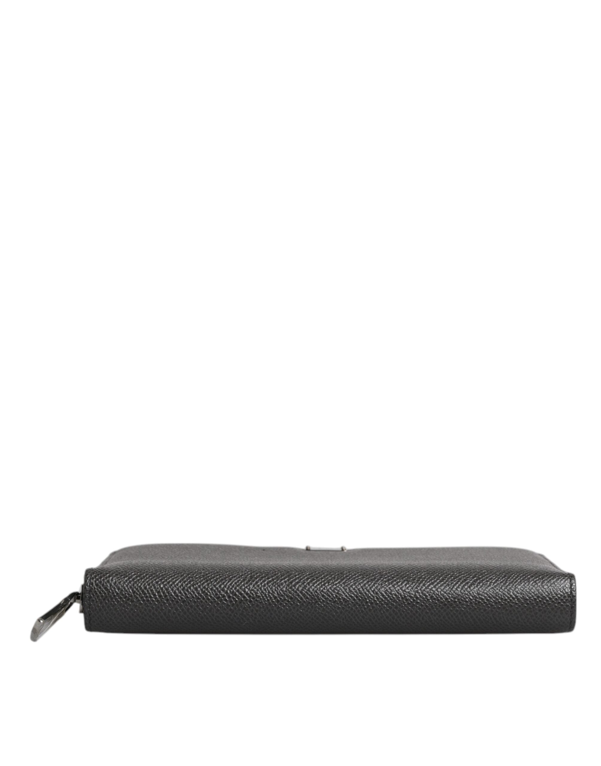 Dolce & Gabbana Dark Leather Dg Logo Zip Around Continental Gray Wallet Glam Steals