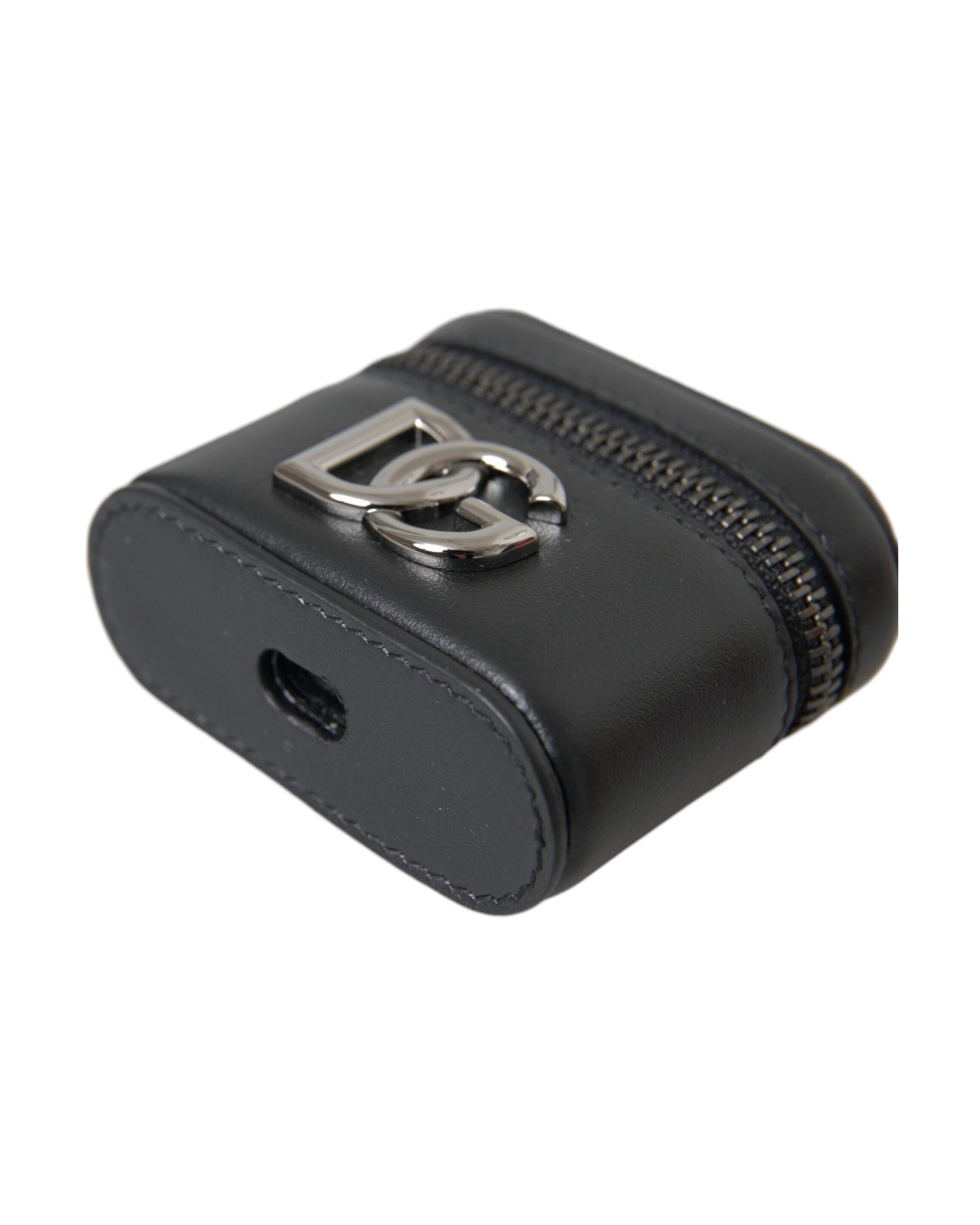 Dolce & Gabbana Dg Logo Leather Metal Airpods Black Silver Case Glam Steals