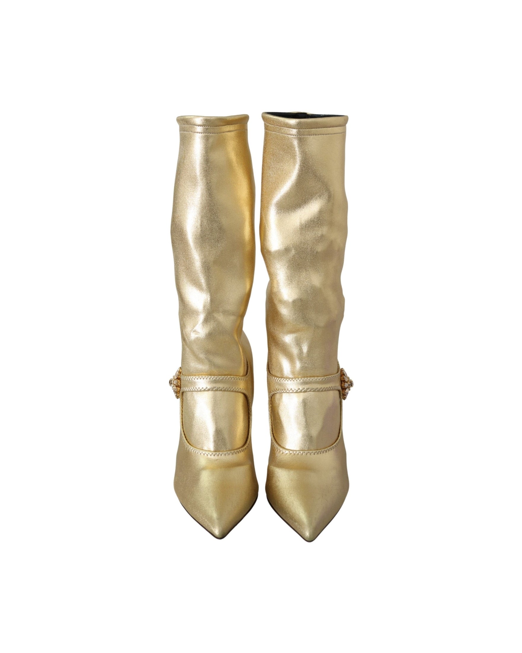 Dolce & Gabbana Elegant Ankle Boots Socks With Gold Rhinestones Glam Steals