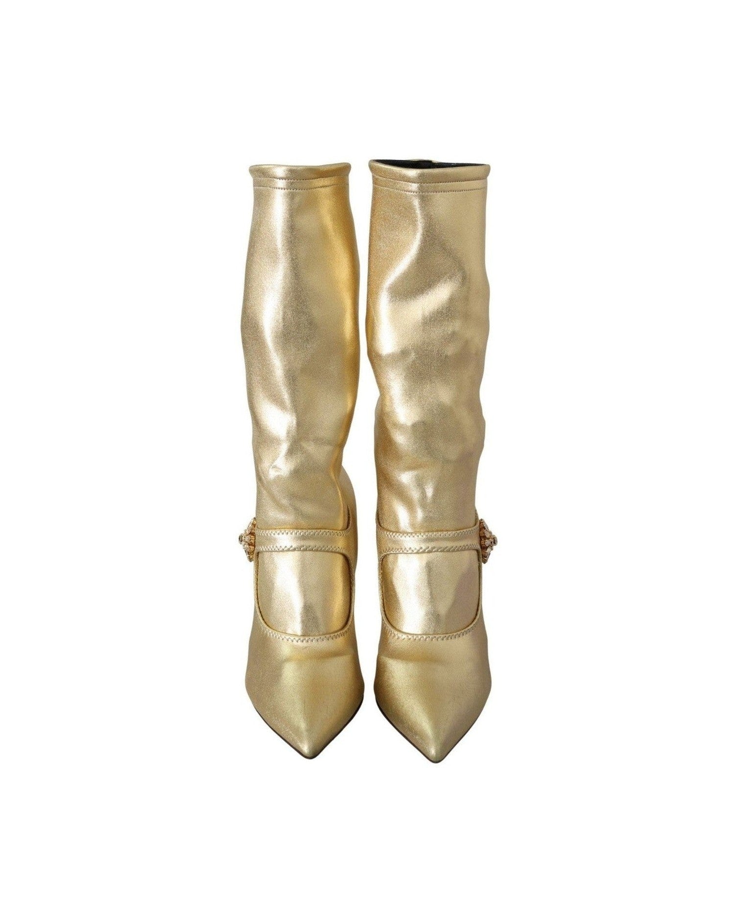 Dolce & Gabbana Elegant Ankle Boots Socks With Gold Rhinestones Glam Steals