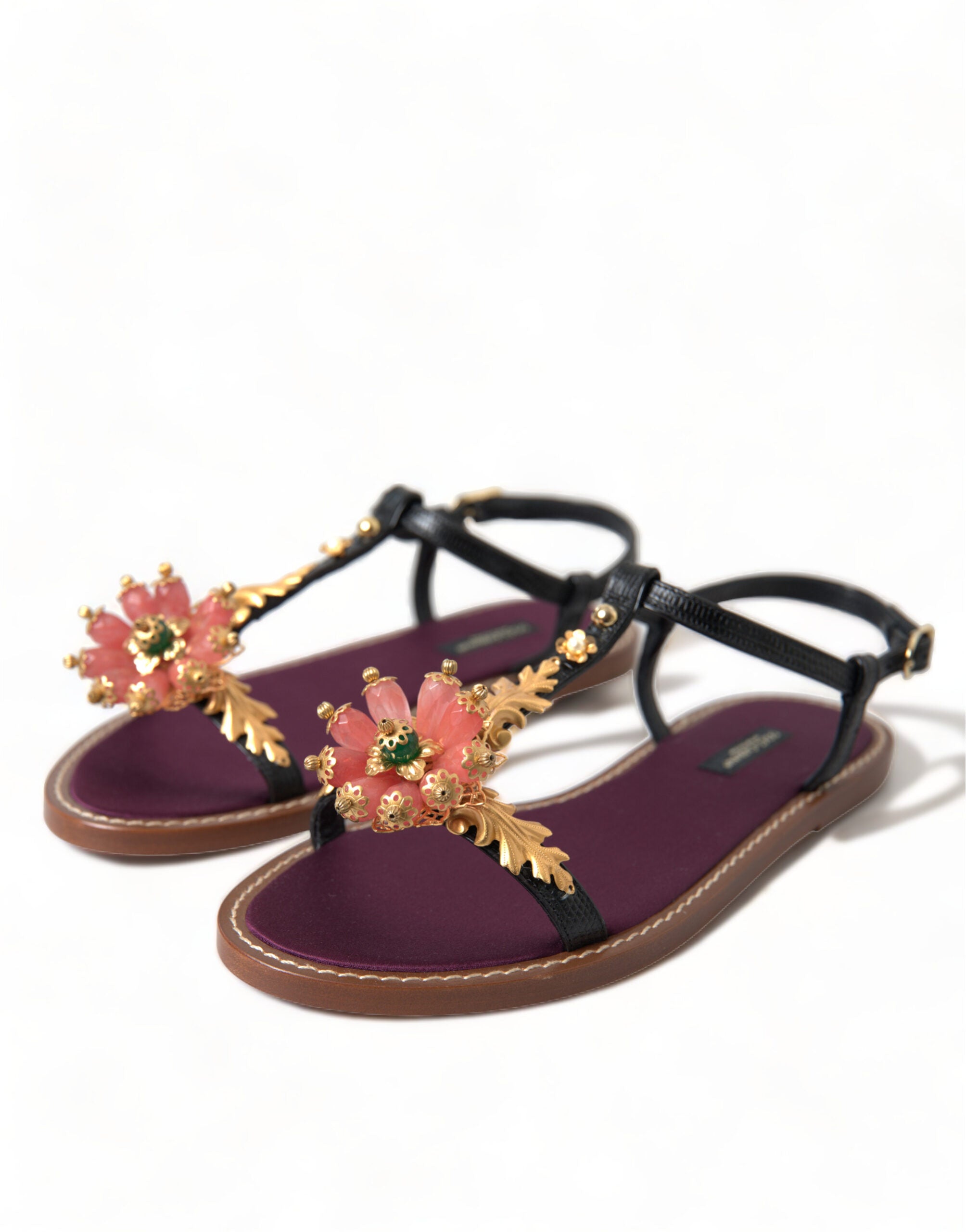 Dolce & Gabbana Elegant Crystal-Adorned Flat Sandals Glam Steals