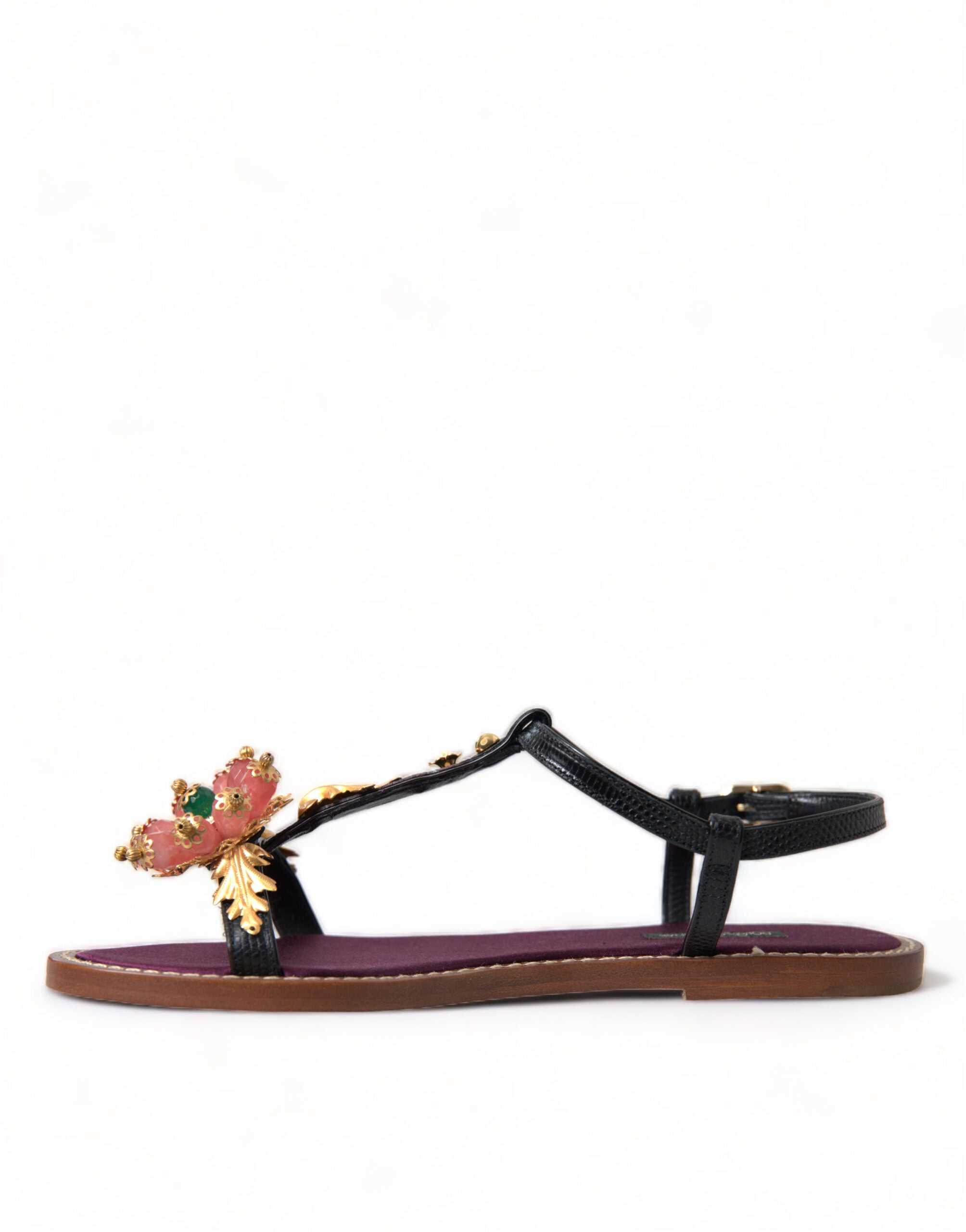 Dolce & Gabbana Elegant Crystal-Adorned Flat Sandals Glam Steals