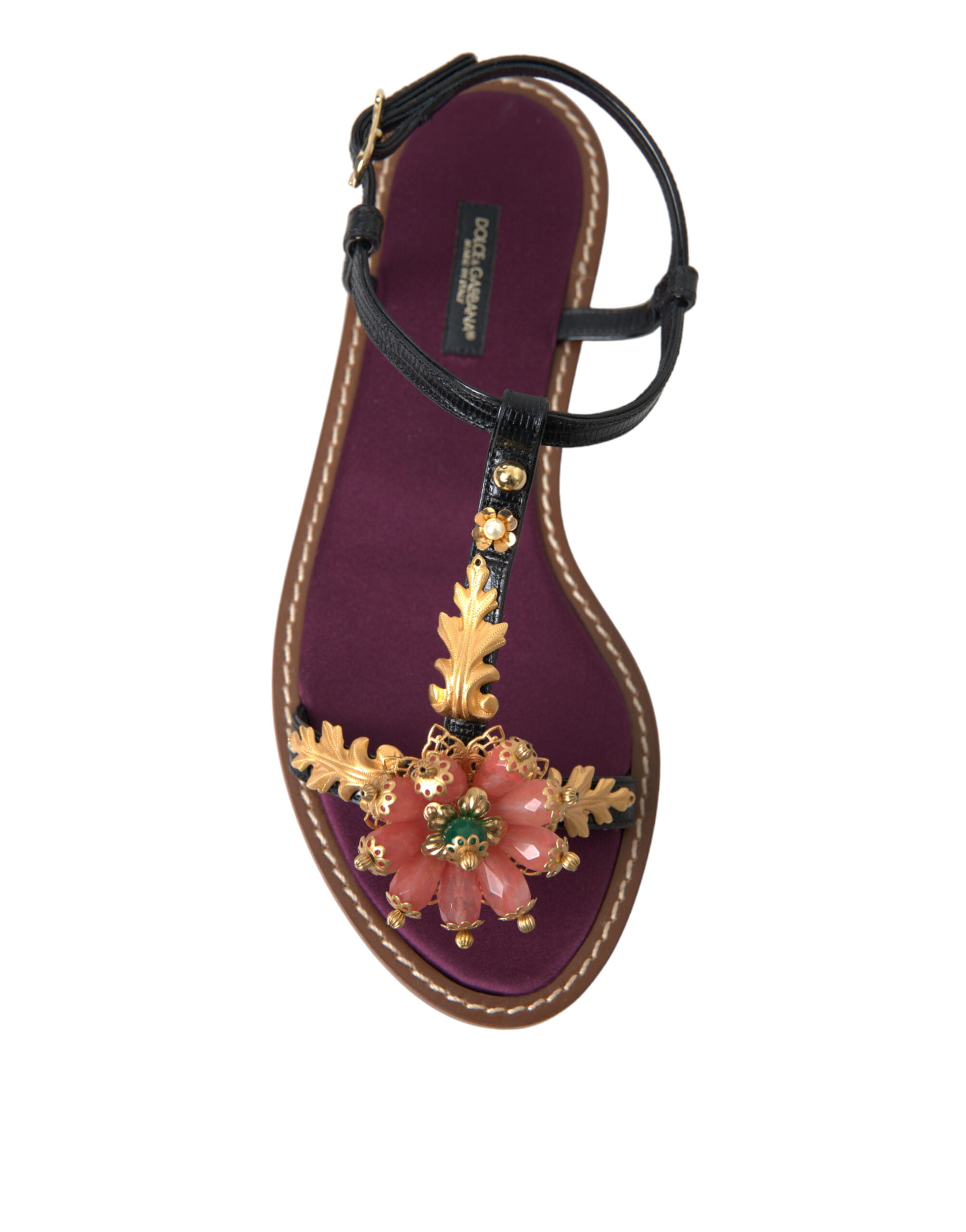 Dolce & Gabbana Elegant Crystal-Adorned Flat Sandals Glam Steals