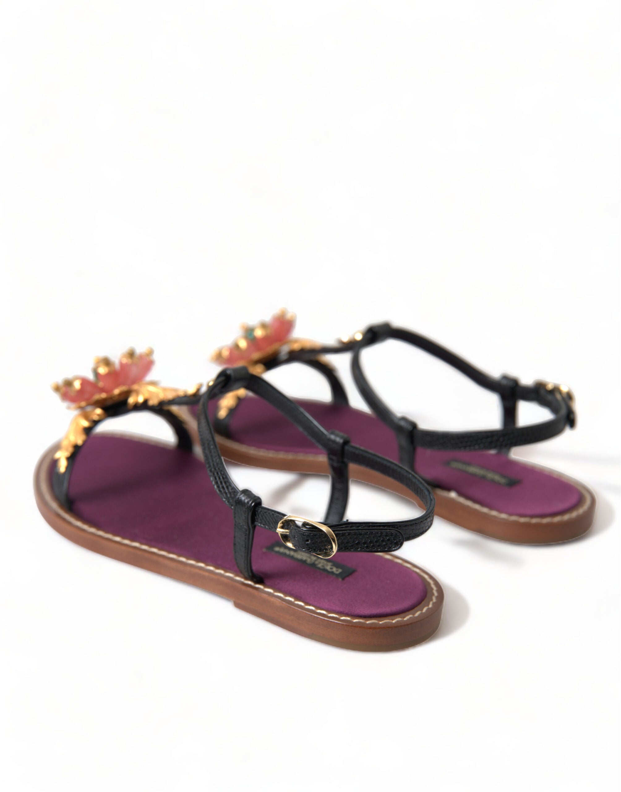 Dolce & Gabbana Elegant Crystal-Adorned Flat Sandals Glam Steals
