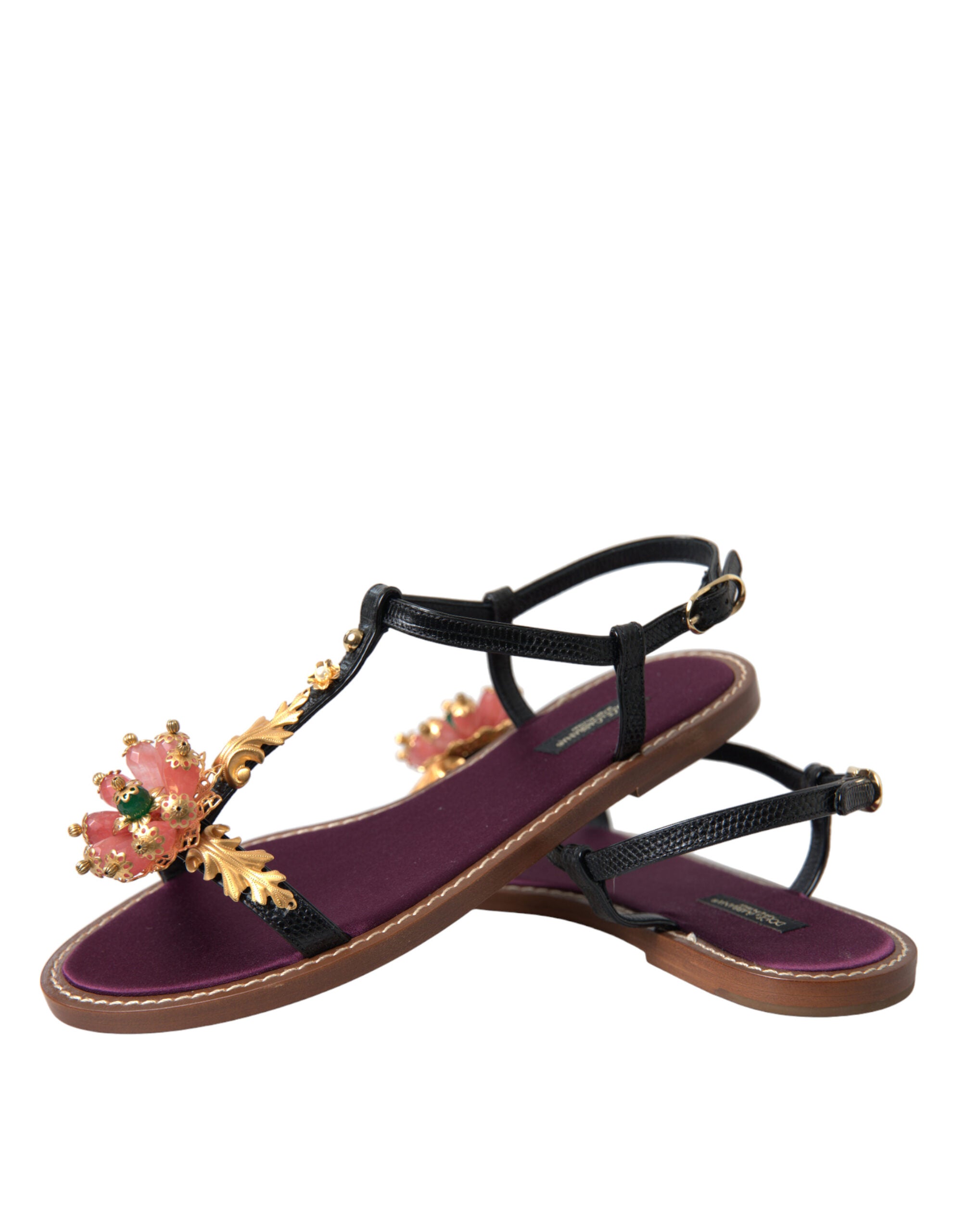 Dolce & Gabbana Elegant Crystal-Adorned Flat Sandals Glam Steals