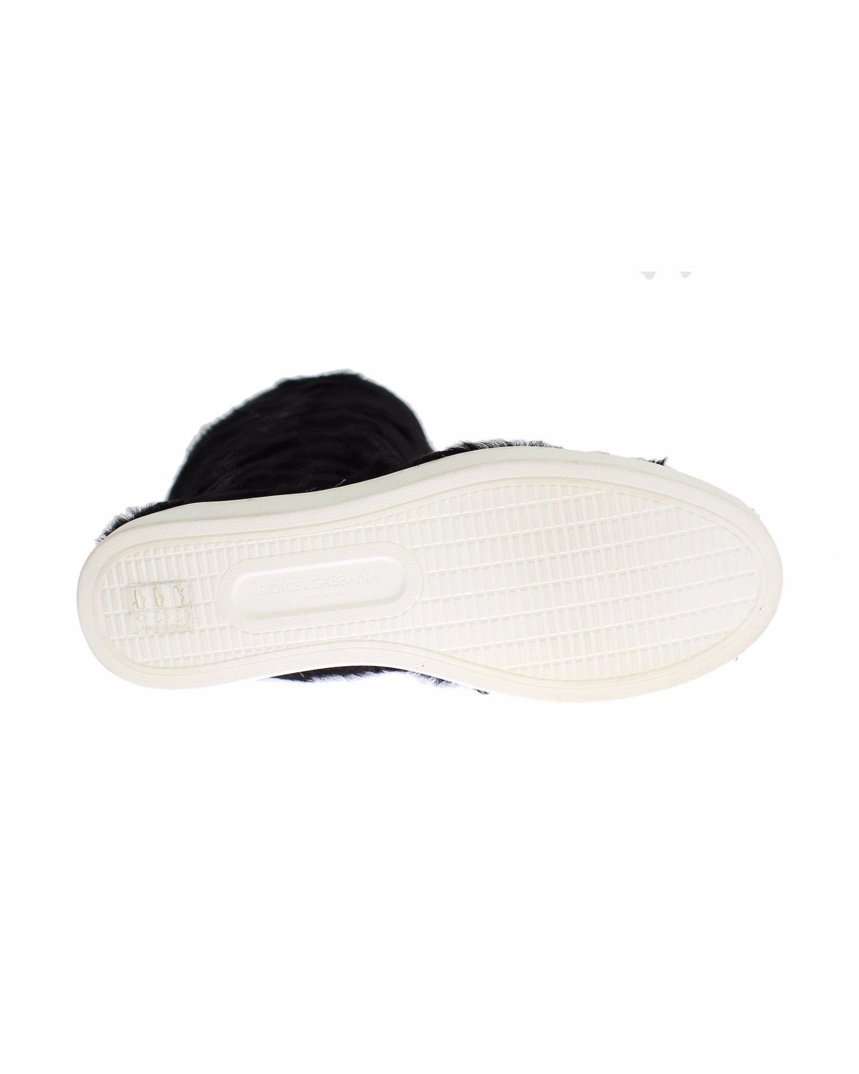 Dolce & Gabbana Elegant Fur Leather Flat Sneaker Black Boots Glam Steals