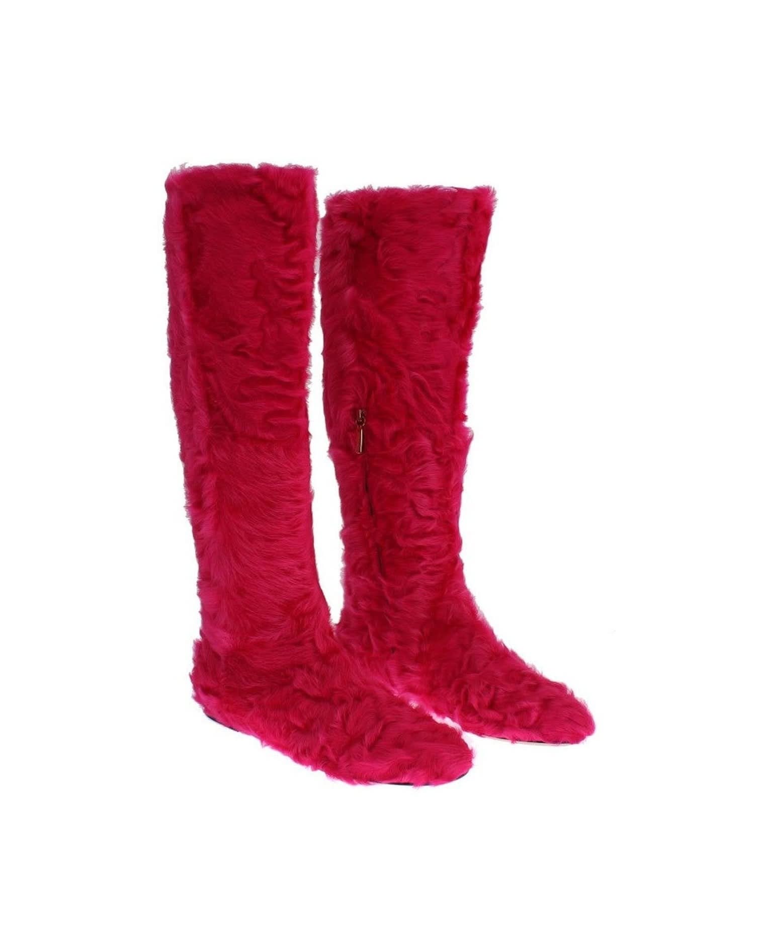 Dolce & Gabbana Pink Elegant Lambskin Fur Boots Boots