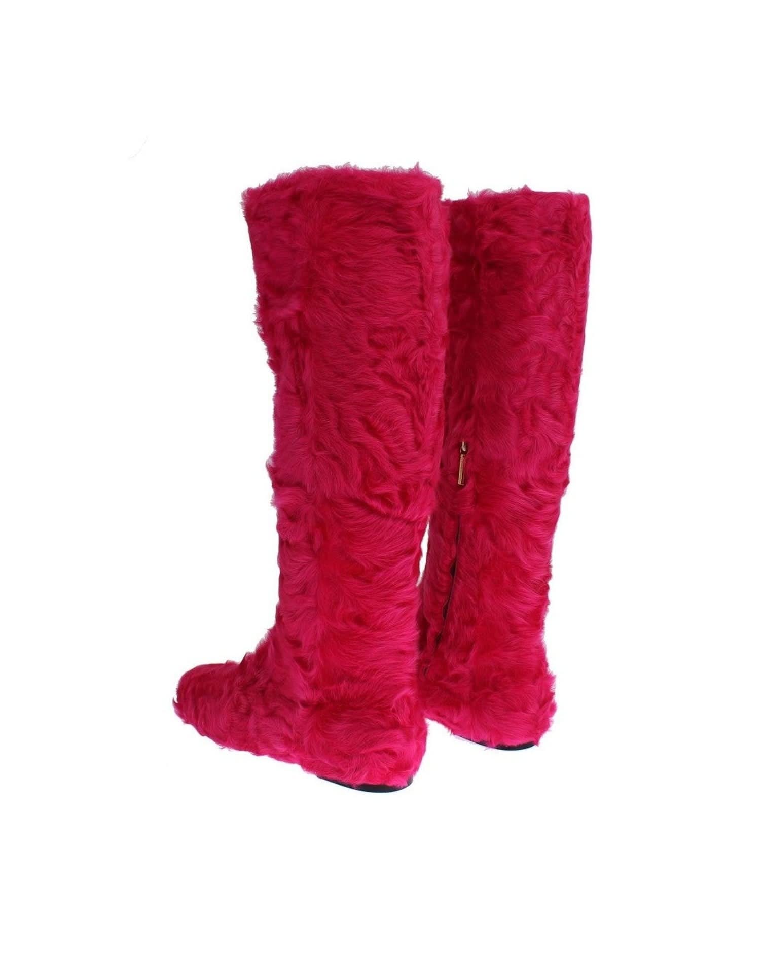 Dolce & Gabbana Pink Elegant Lambskin Fur Boots Boots