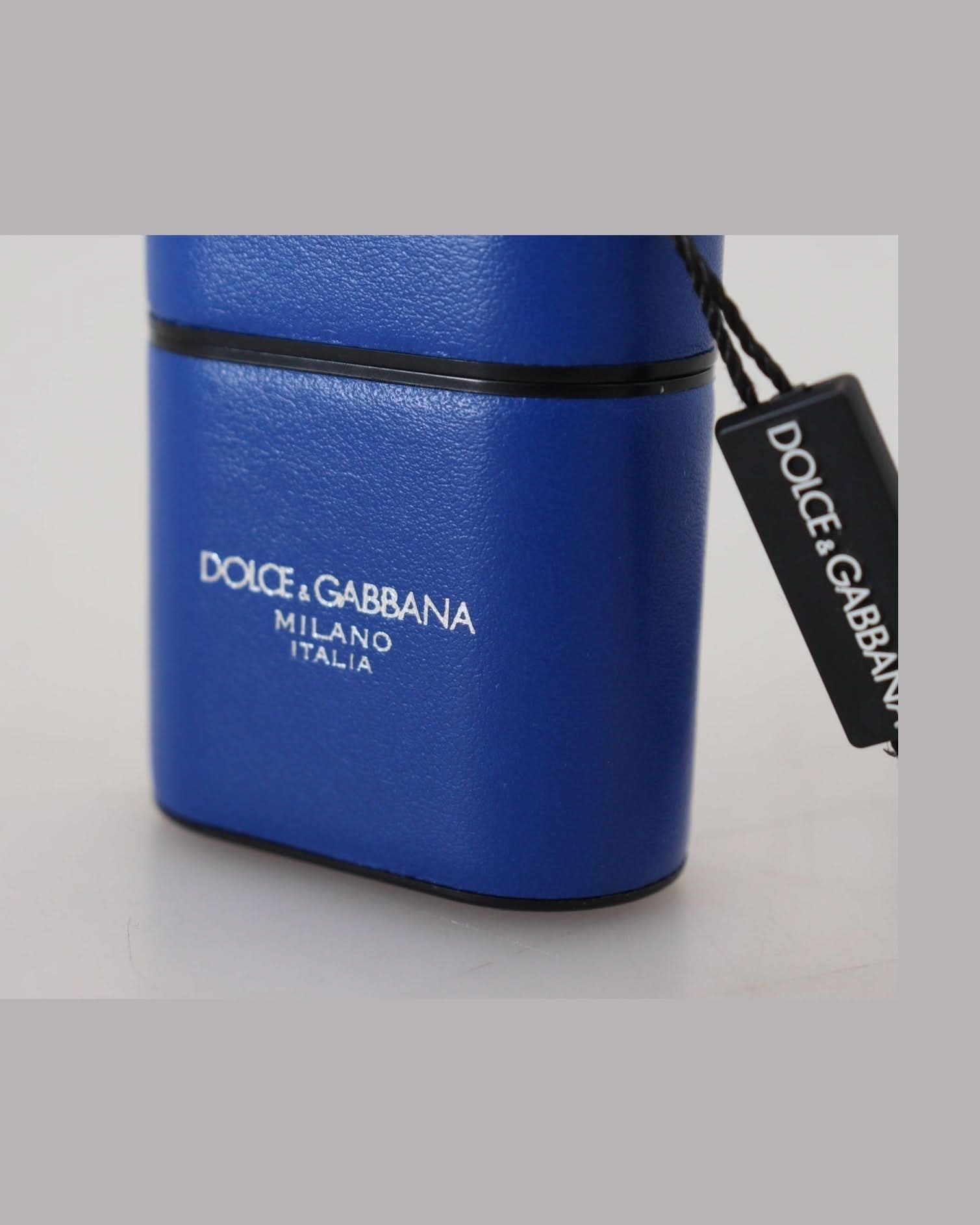 Dolce & Gabbana Blue Elegant Leather Airpods Case Headphone & Headset Accessories