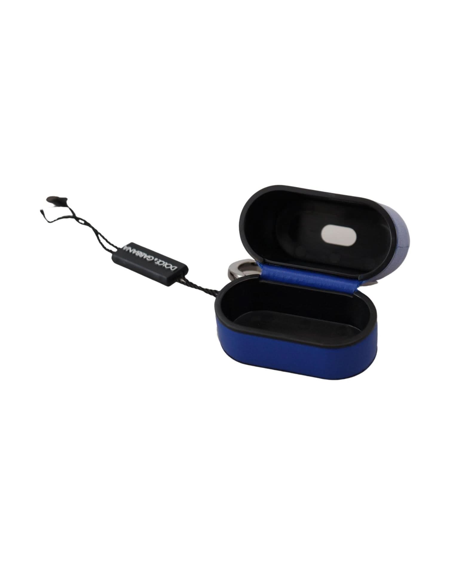 Dolce & Gabbana Blue Elegant Leather Airpods Case Headphone & Headset Accessories