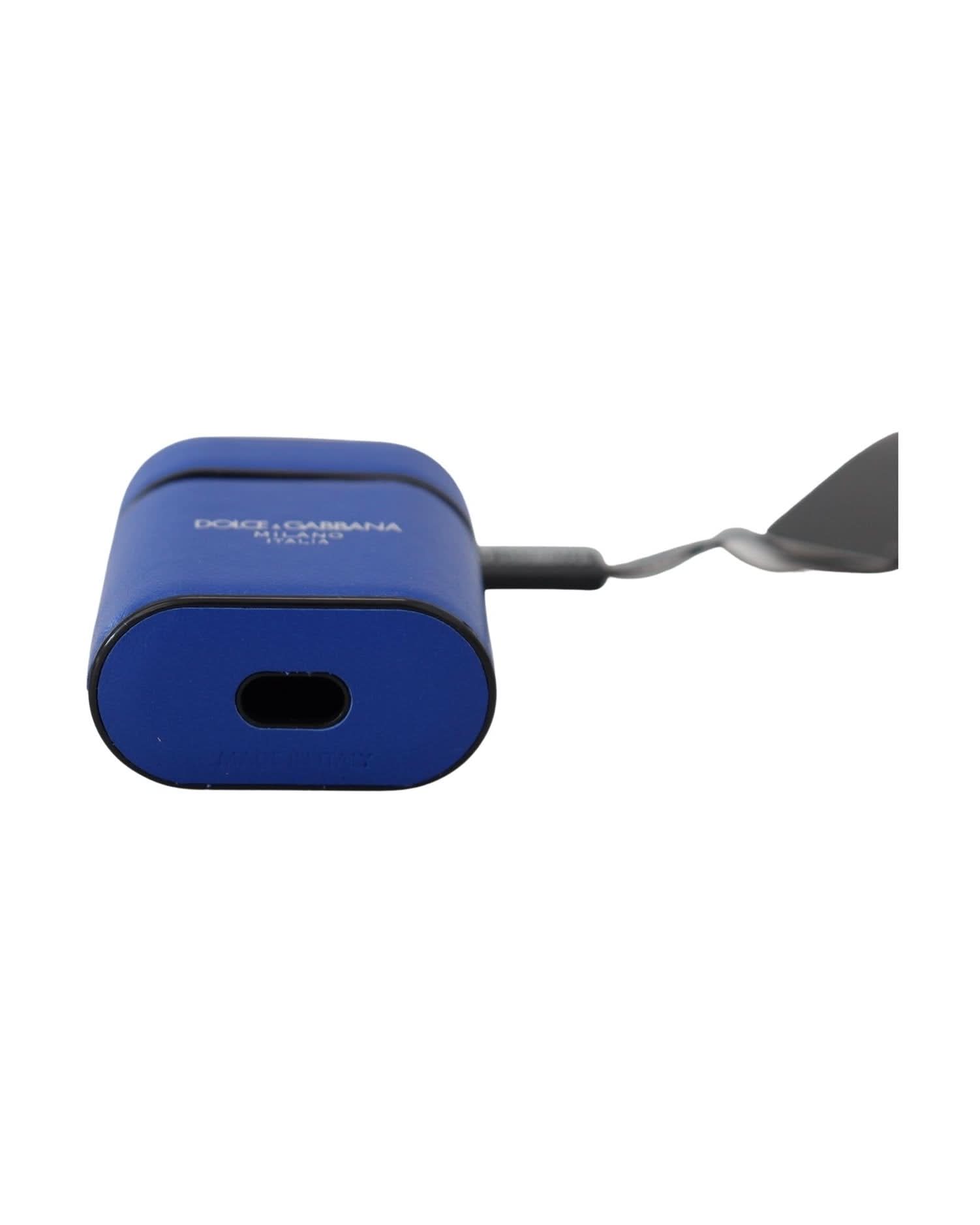 Dolce & Gabbana Blue Elegant Leather Airpods Case Headphone & Headset Accessories