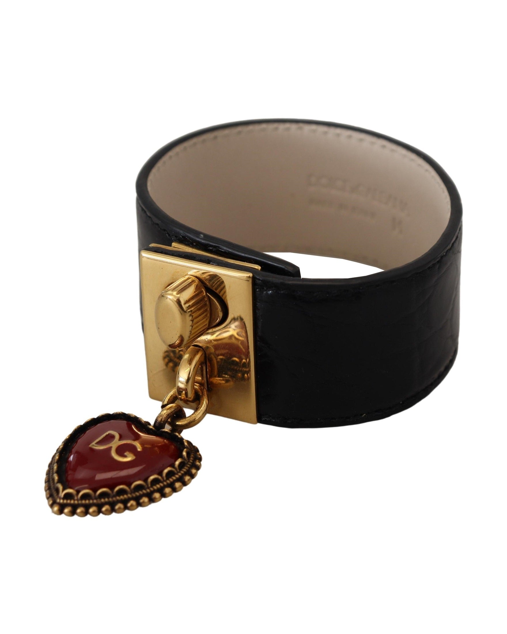 Dolce & Gabbana Elegant Leather Detail Black Gold Bracelet Glam Steals
