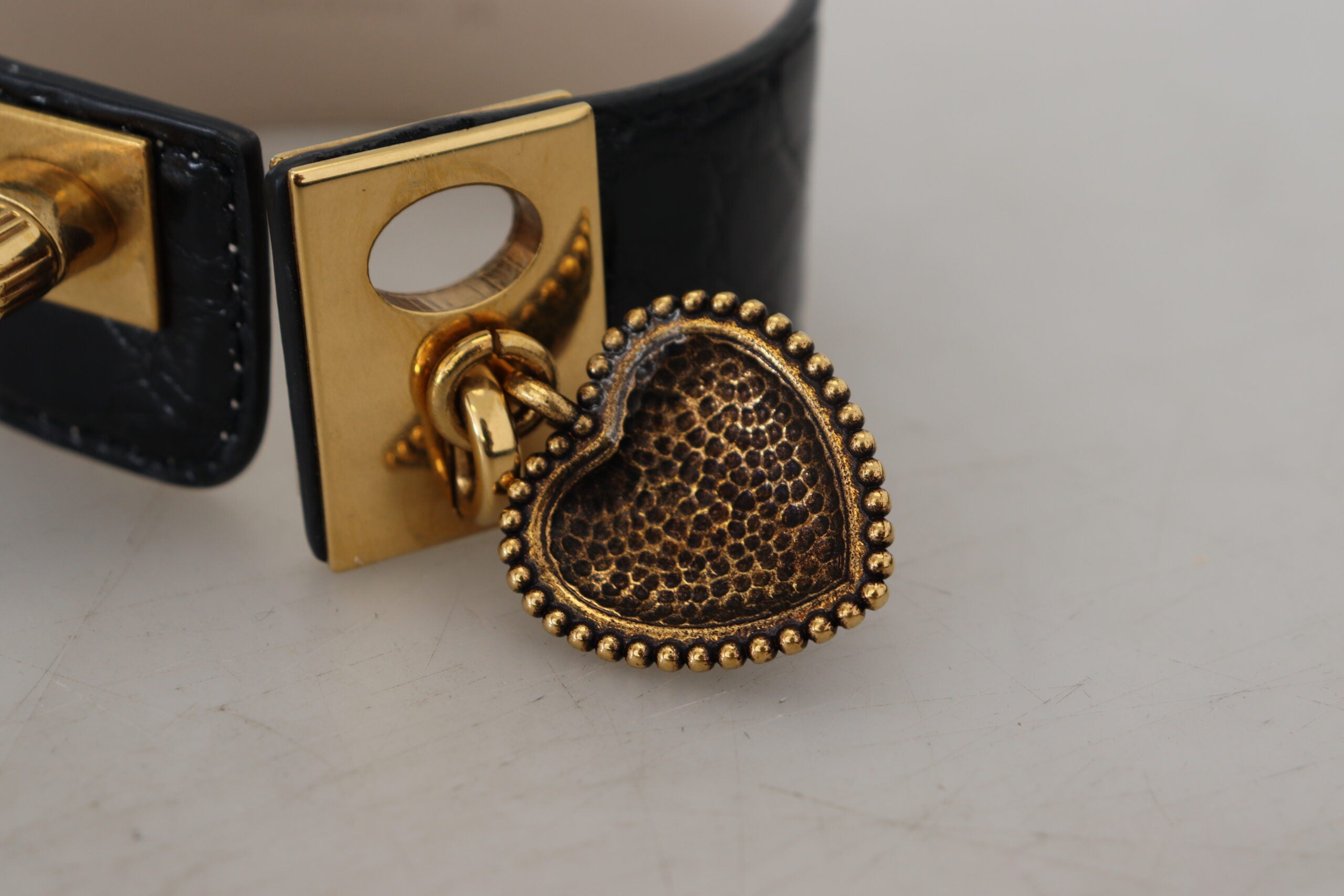 Dolce & Gabbana Elegant Leather Detail Black Gold Bracelet Glam Steals