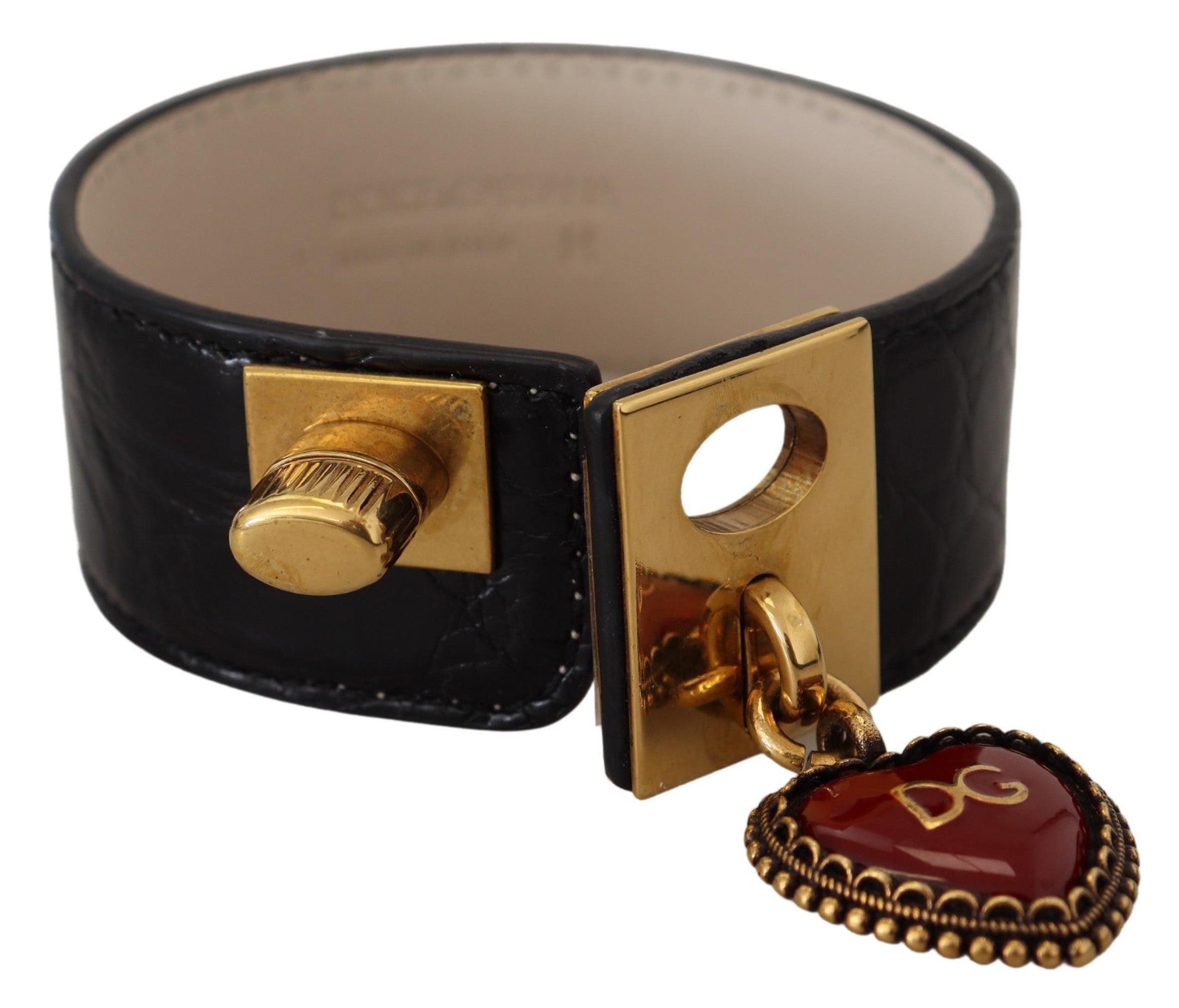 Dolce & Gabbana Elegant Leather Detail Black Gold Bracelet Glam Steals