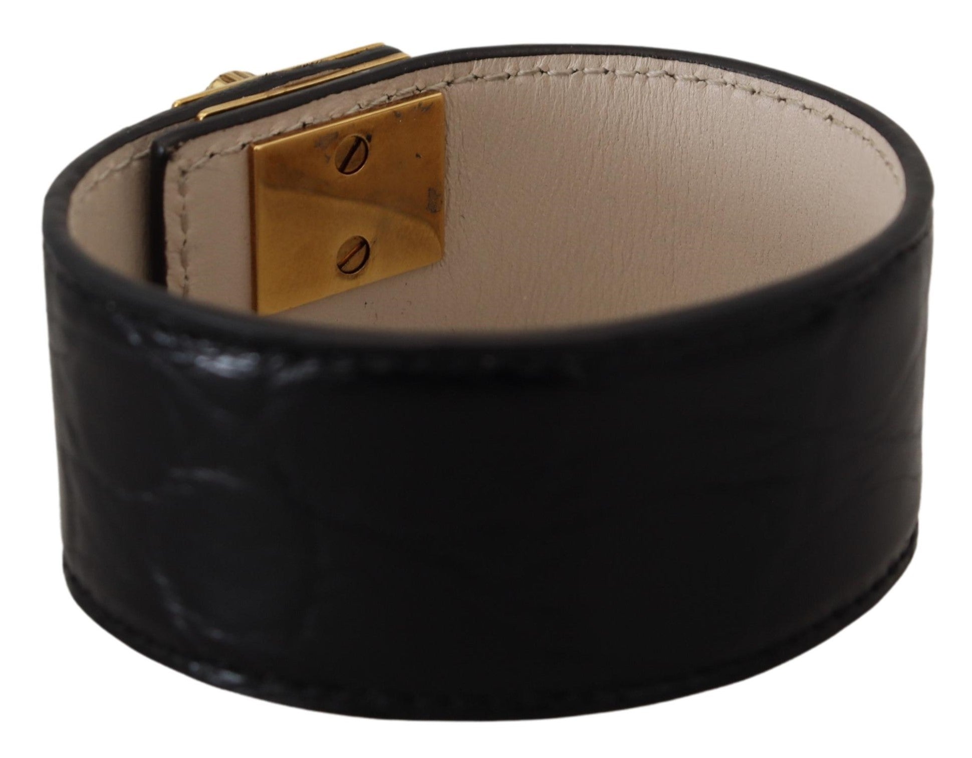 Dolce & Gabbana Elegant Leather Detail Black Gold Bracelet Glam Steals
