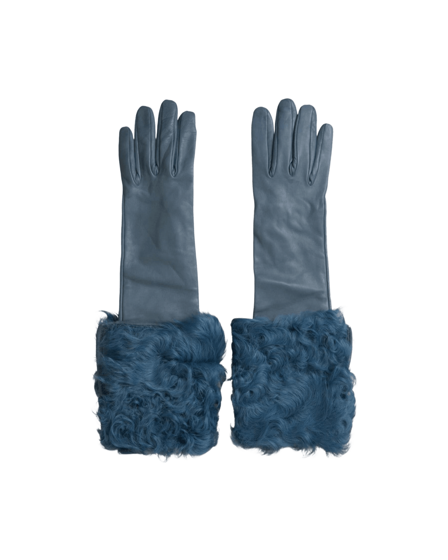 Dolce & Gabbana Blue Fur Trim Leather Gloves Gloves & Mittens