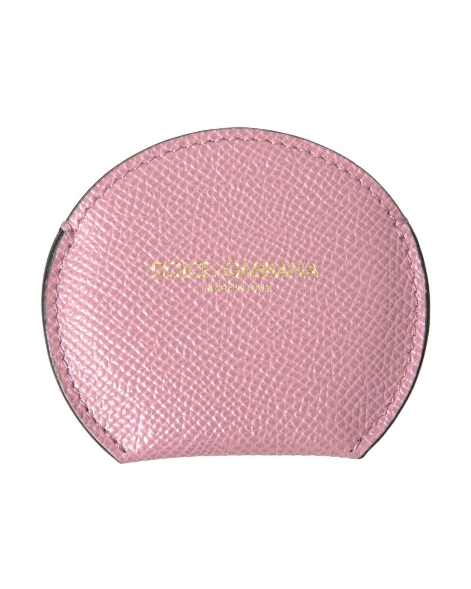 Dolce & Gabbana Pink Elegant Leather Hand Mirror Holder Face Mirrors