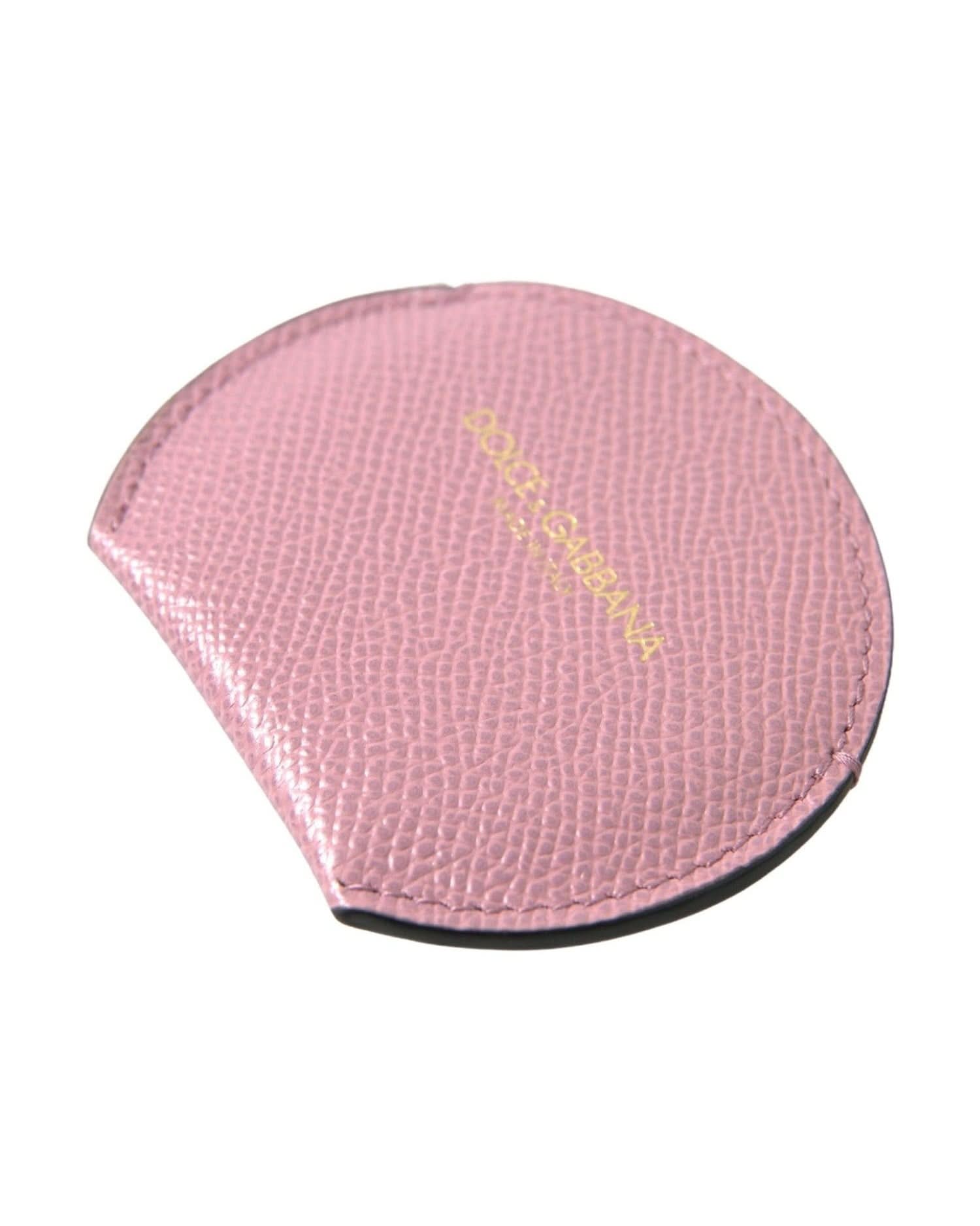 Dolce & Gabbana Pink Elegant Leather Hand Mirror Holder Face Mirrors