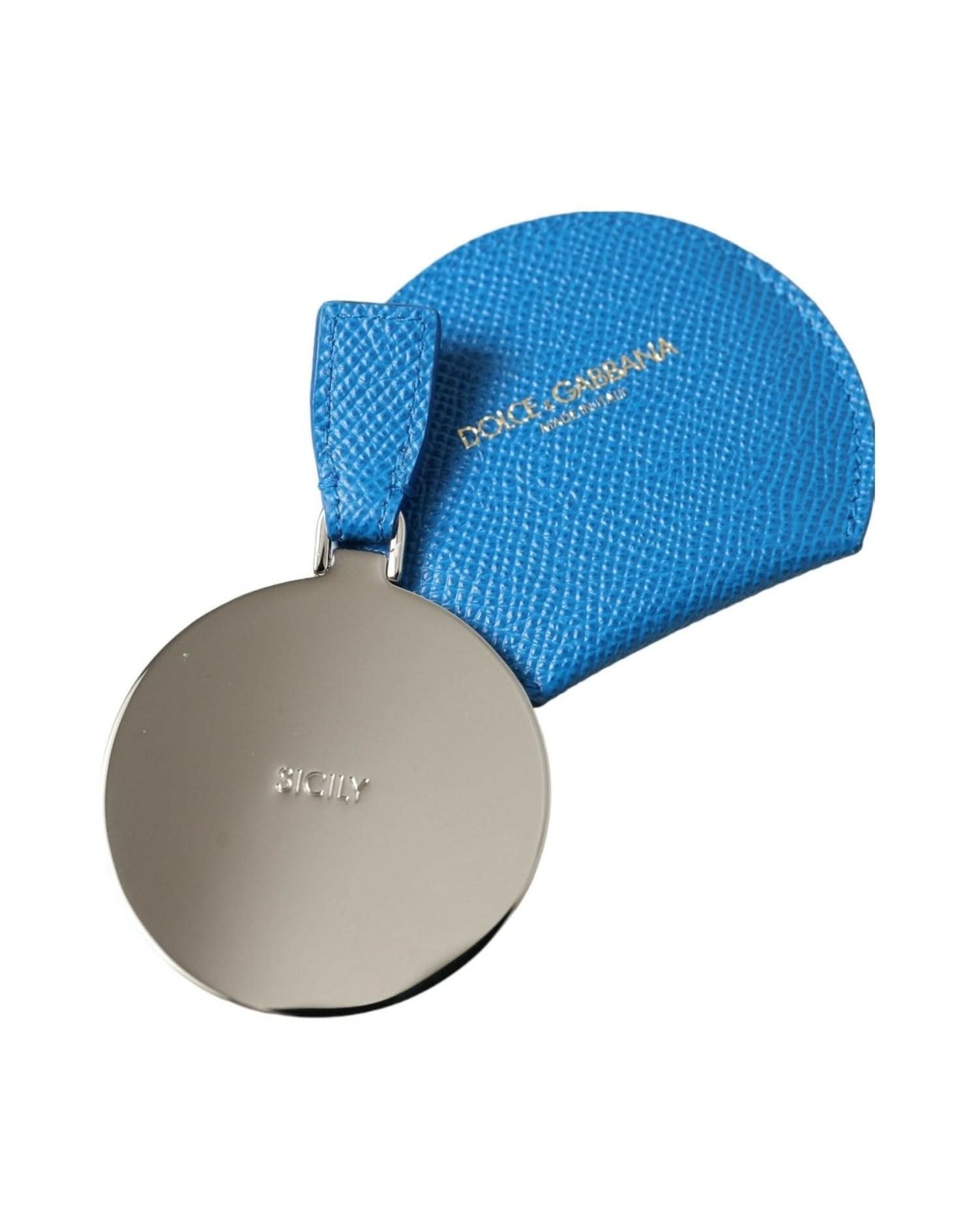 Dolce & Gabbana Blue Elegant Leather Mirror Holder Face Mirrors