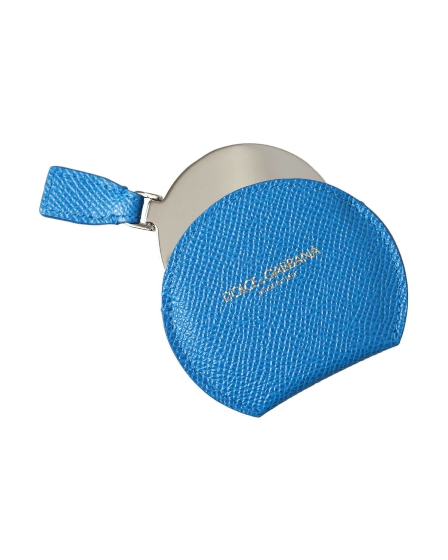 Dolce & Gabbana Blue Elegant Leather Mirror Holder Face Mirrors