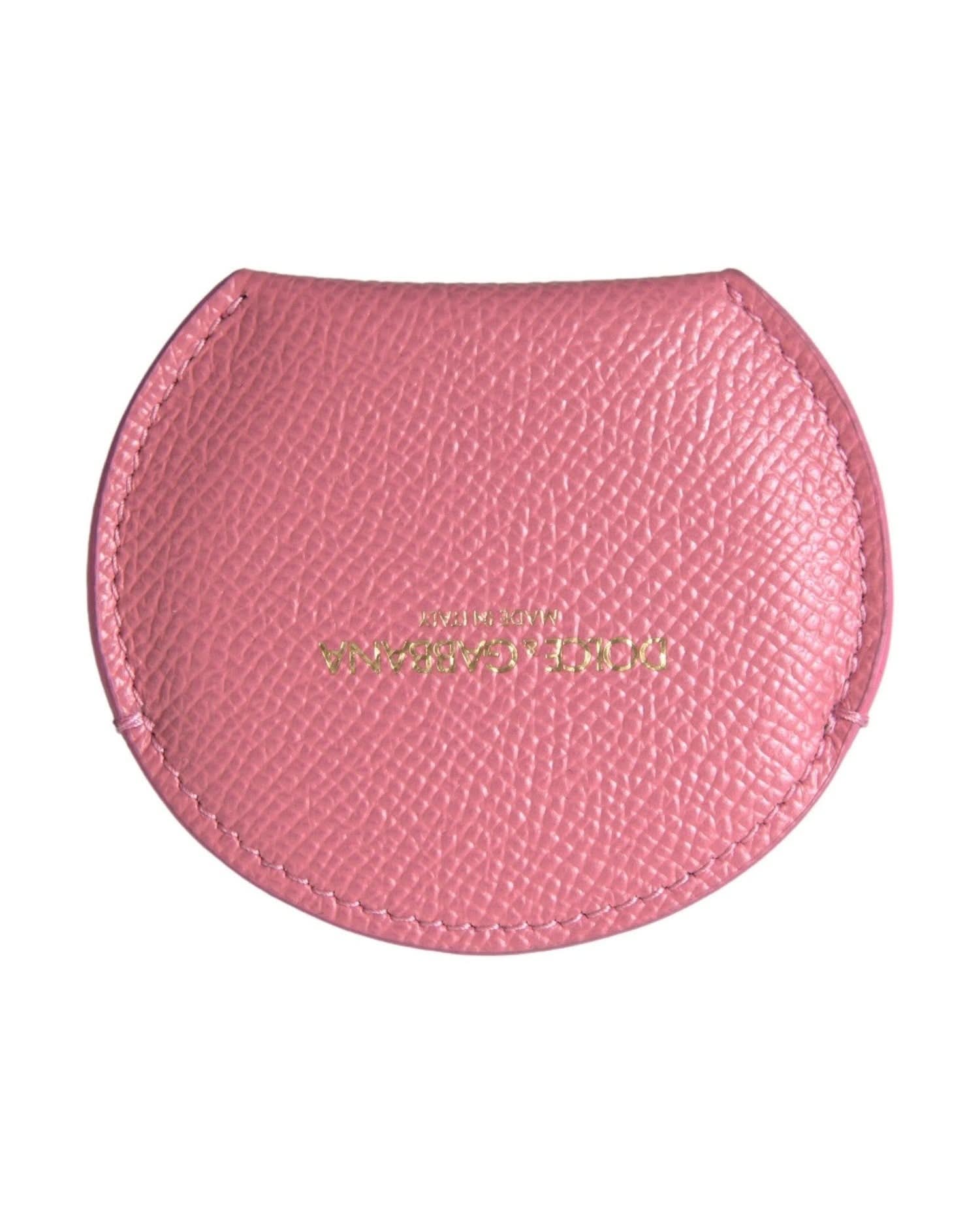 Dolce & Gabbana Pink Elegant Leather Mirror Holder Face Mirrors